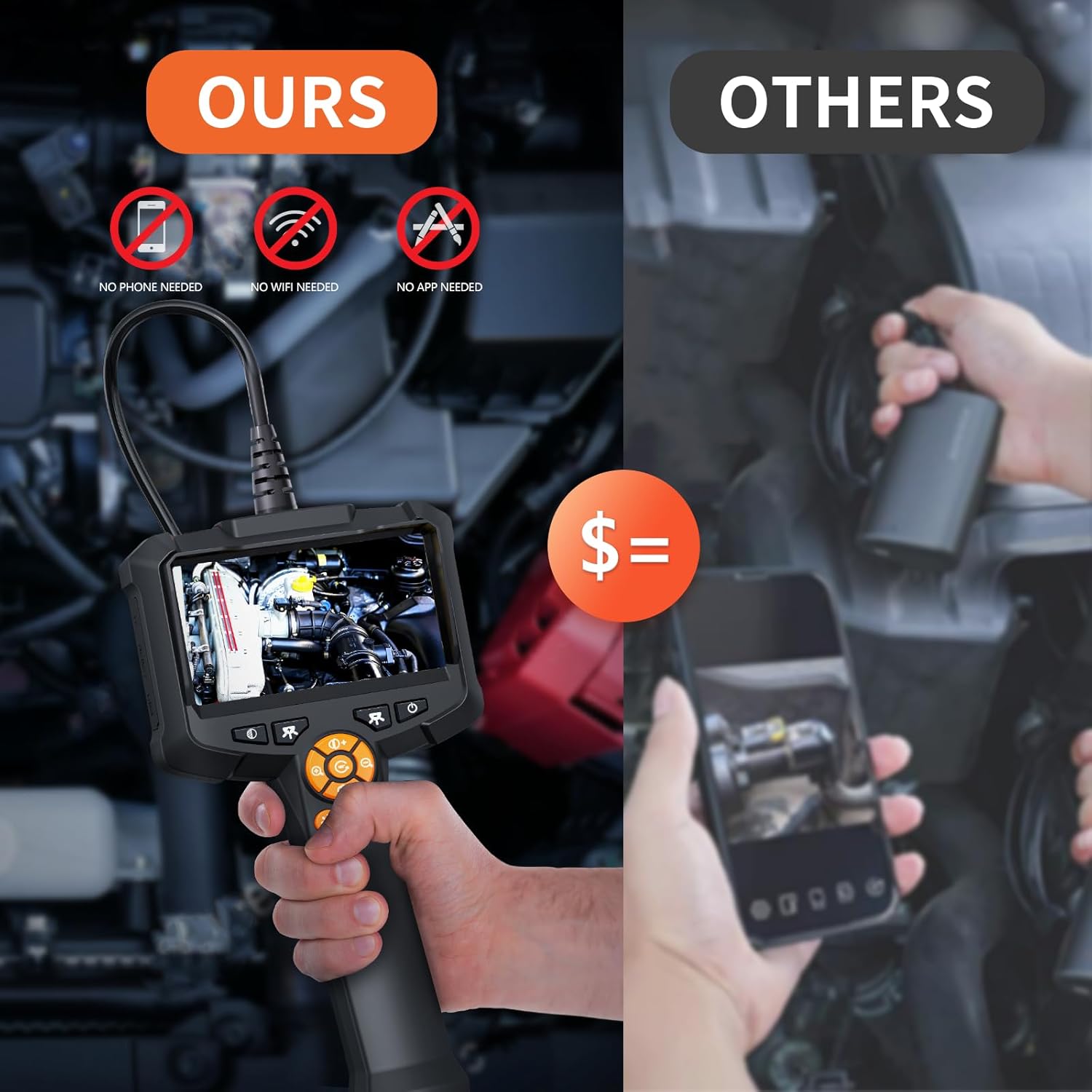 Daxiongmao Borescope, Endoscope Camera with Light, IP67 Waterproof Endoscope, 1080P HD Inspection Camera, Borescope Camera with Light, 16.5 Ft Flexible Endoscope Camera, Gadgets for Men (4.3”) - Image 3