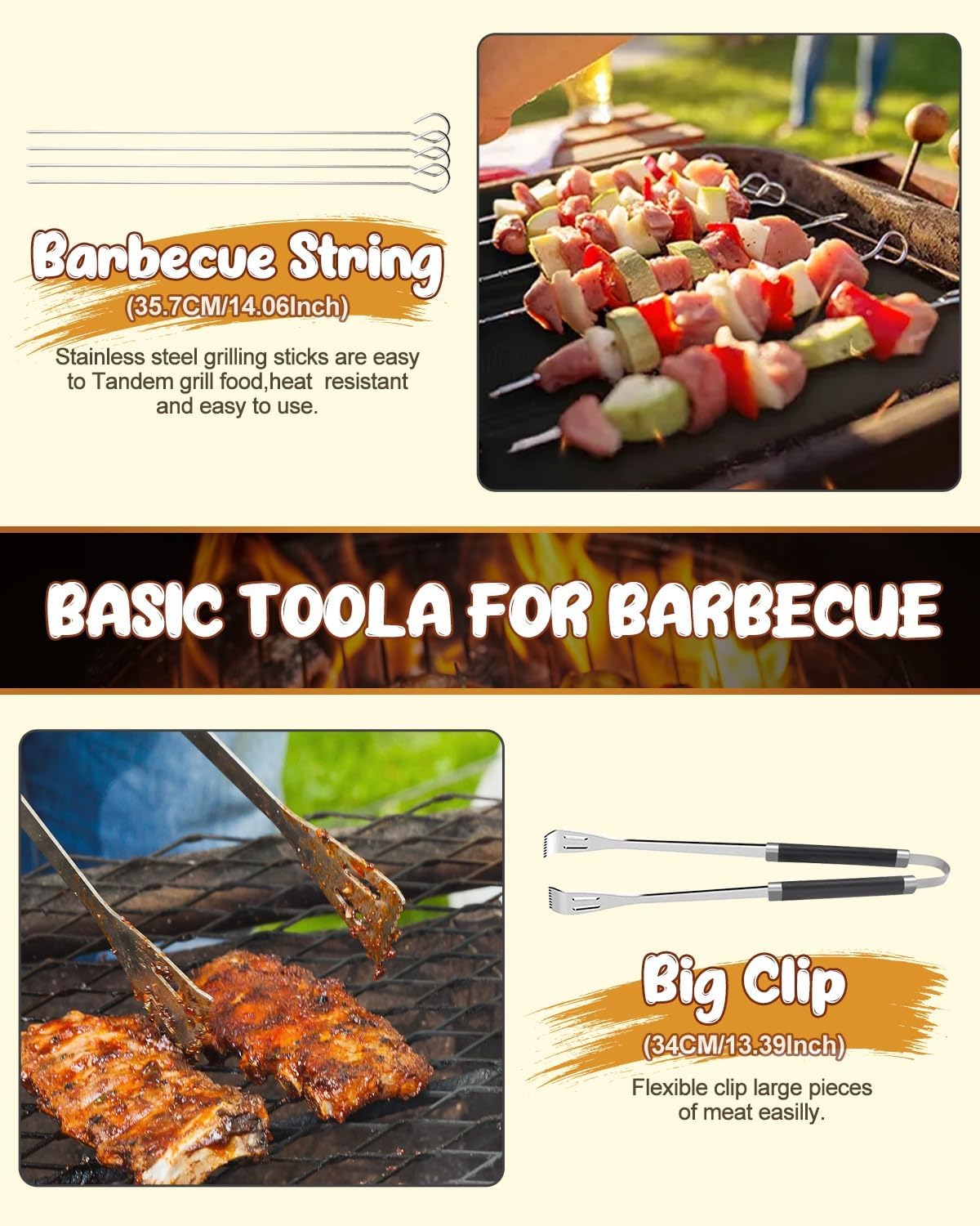 11pcs BBQ Grill Tool Set, Premium Stainless Steel BBQ Tools Set with Tools bag, Barbecue Tool Sets for Men Dad Gift, BBQ Gifts for Men, Travel, Outdoor, Camping, Backyard Barbecue - Image 4