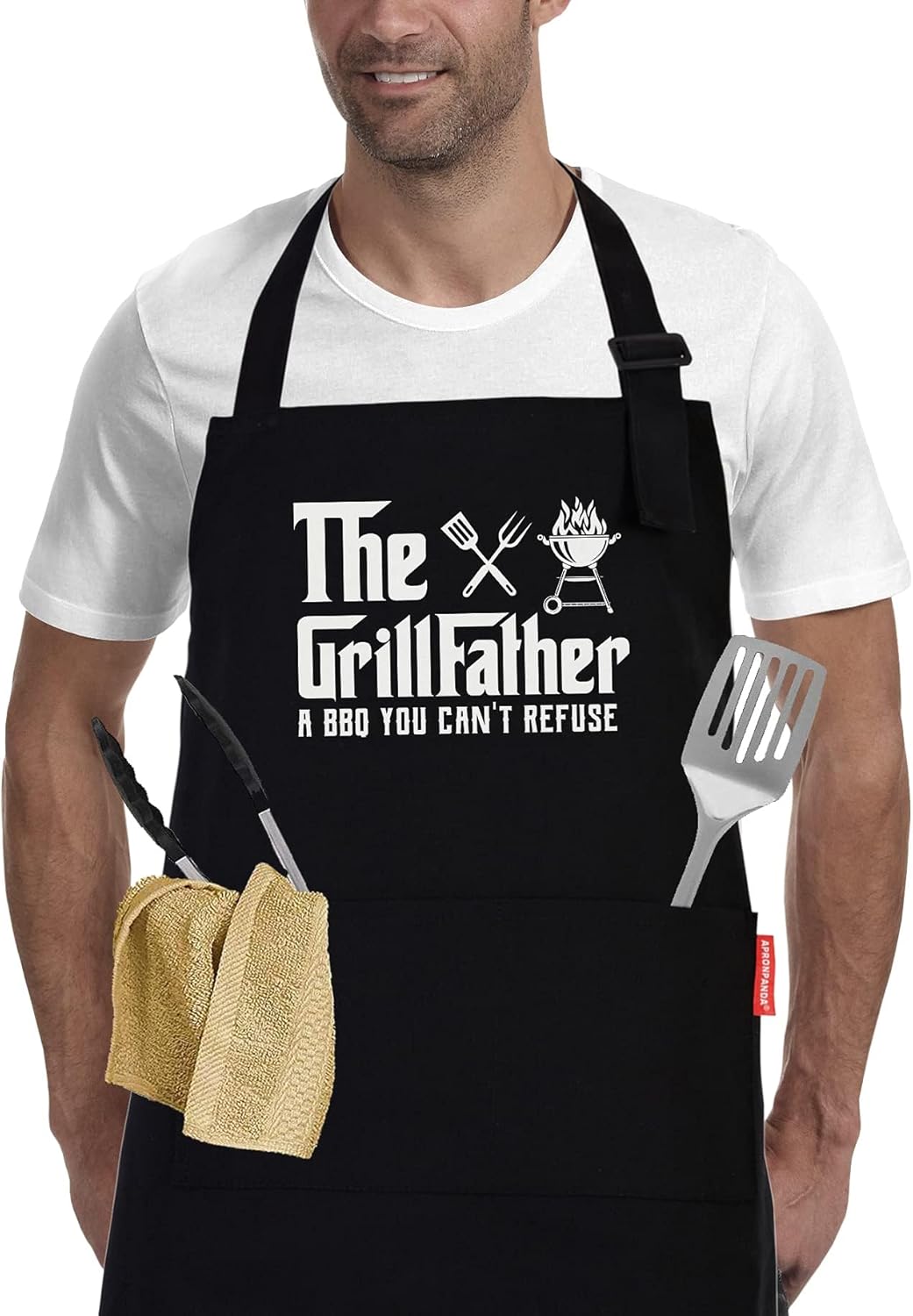 The Grill Father - BBQ Cooking Apron for Men, Funny Kitchen Apron with Pockets, Christmas Gifts for Men, Husband, Dad, Grandad Birthday Gifts