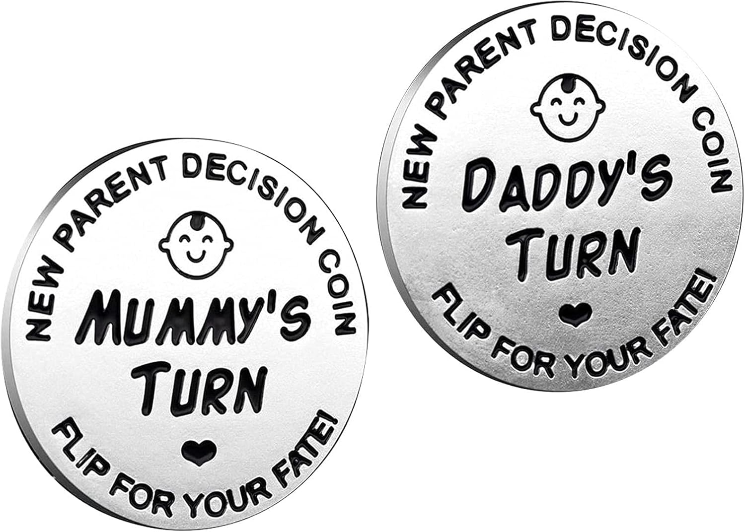 huishi Funny Decision Coin for New Parents,Gifts for Mum Dad,Newborn Baby Gifts,Flip Coin Decision,Mother's Day, Baby Shower Gift,Birthday, Anniversary, Stainless Steel (Silver)