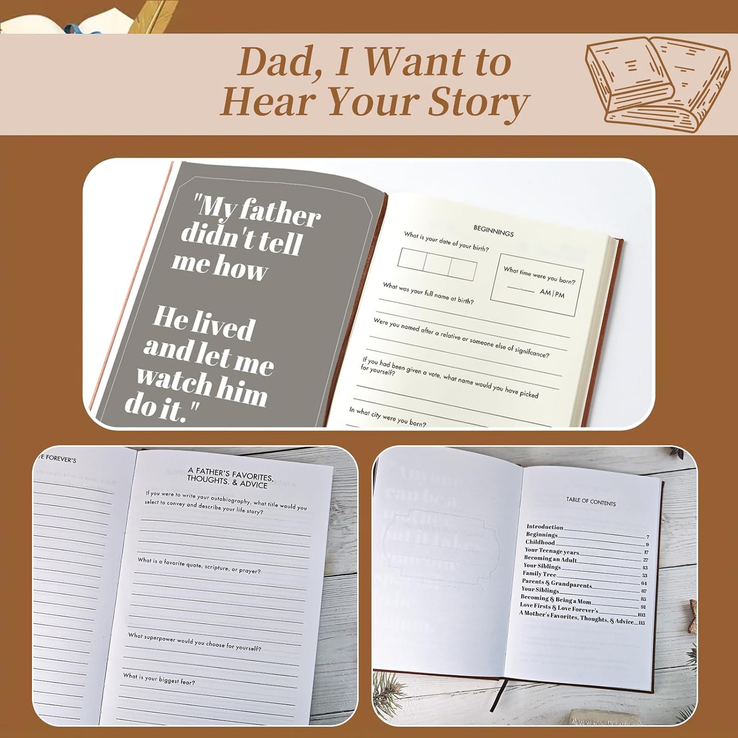Dad, I Want to Hear Your Story: Dad Journal,A Father’s Guided Journal To Share His Life & His Love, Black Gold Foil Lettering, Leather Wrapped Hardback, Portable Journal For Dad Birthday (Black) - Image 7