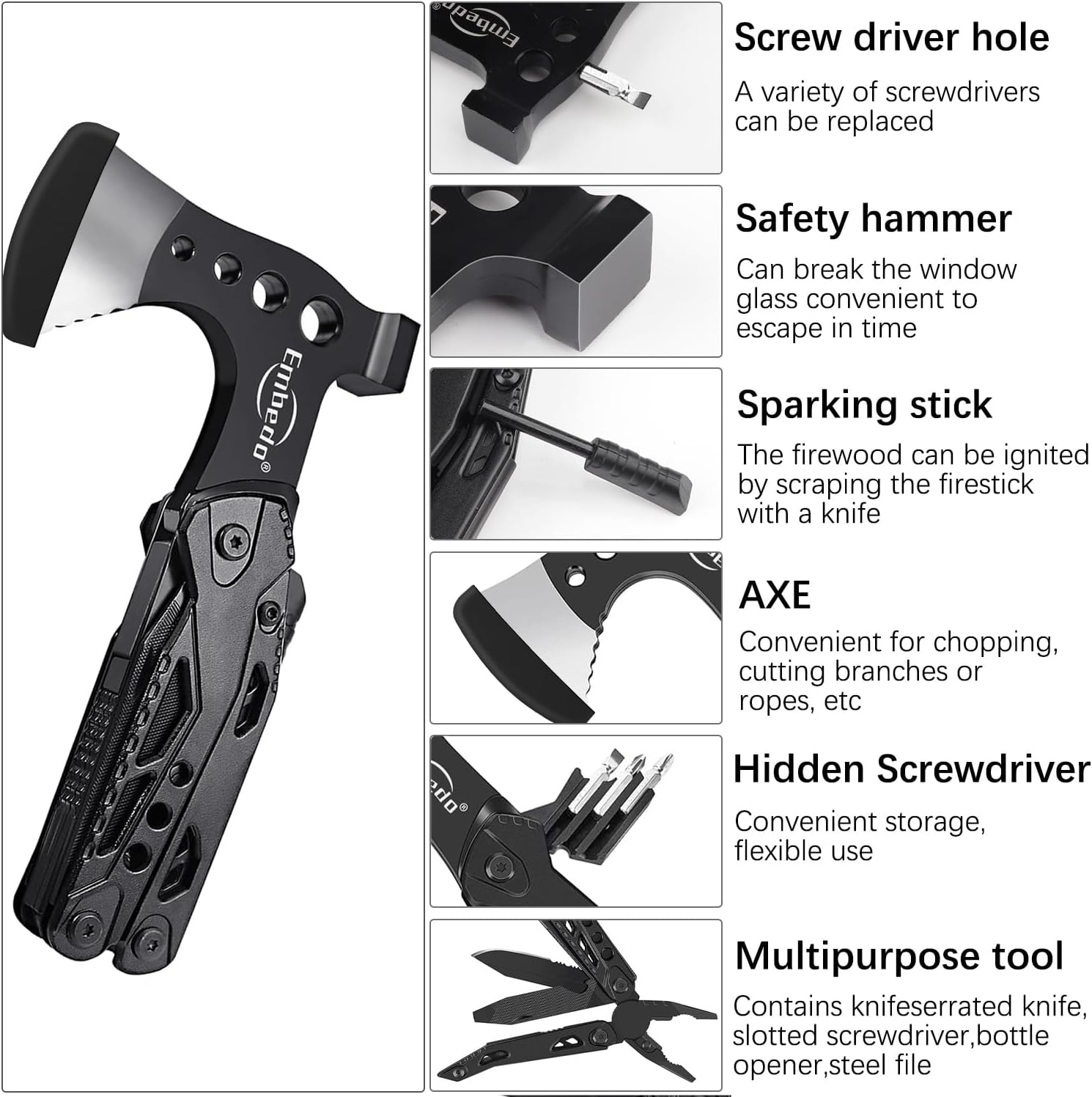 Multi-Tool Axe, Camping Multitool Accessories, Foldable 15 in1 Multitool Survival Equipment, Gift for Birthday/Father’s Day/Valentines, Gadgets for Men Outdoor, Camping, Hiking, Simple Repair - Image 5