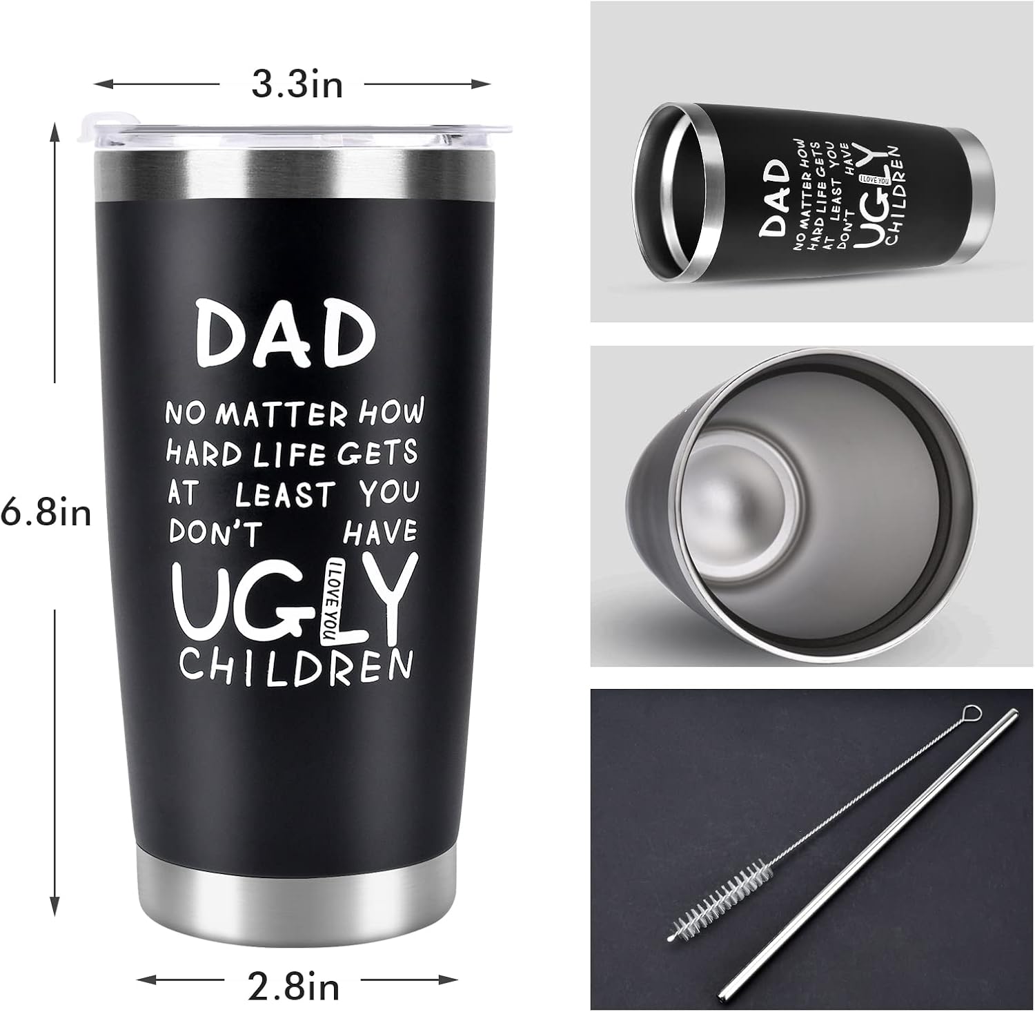 OEAGO Gifts for Dad Grandpa from Daughter Son,20 OZ Tumbler Travel Mug with Straws Lids,Dad Birthday Gifts for Men Husband,Secret Santa Presents for Christmas Anniversary - Image 3