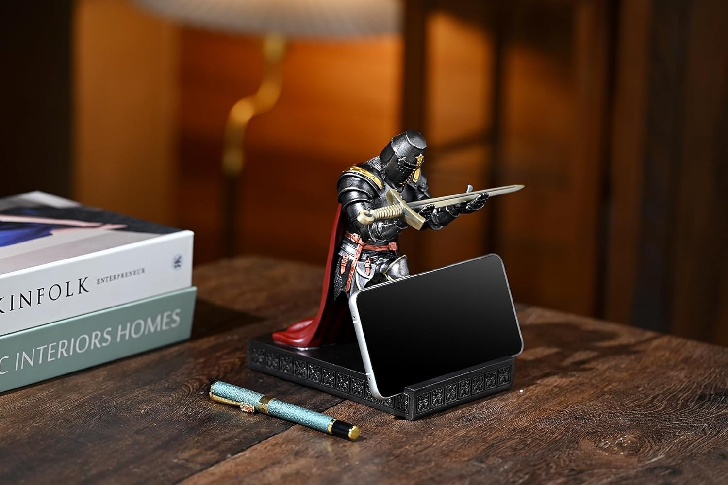 Medieval Templar Vanguard Officer Knight Pen Holder Pen Stand Desk Organizers and Accessories Resin Mobile Phone Stand as Gift for Office and Home Desk Organizer (Iron) - Image 6