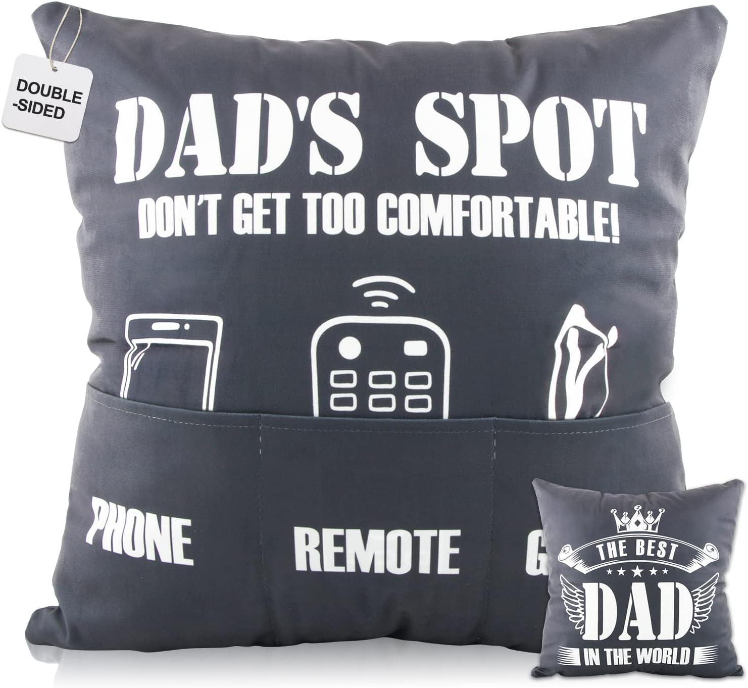COLOFALLA Gifts for Dad Birthday Gifts Cushion Cover Double-Sided 45x45cm Throw Pillow Cover with Pockets Dad Gift from Daughter Son