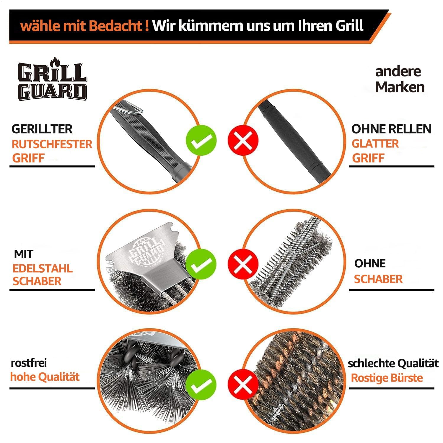 BBQ Grill Cleaning Brush&Scraper – Barbecue Wire Brush for Grill– 18'' Stainless Grill Grate Cleaner - Safe Grill Accessories&Tools for Weber Gas/Charcoal/Electrical/Infrared- Gifts for Men (L) - Image 4