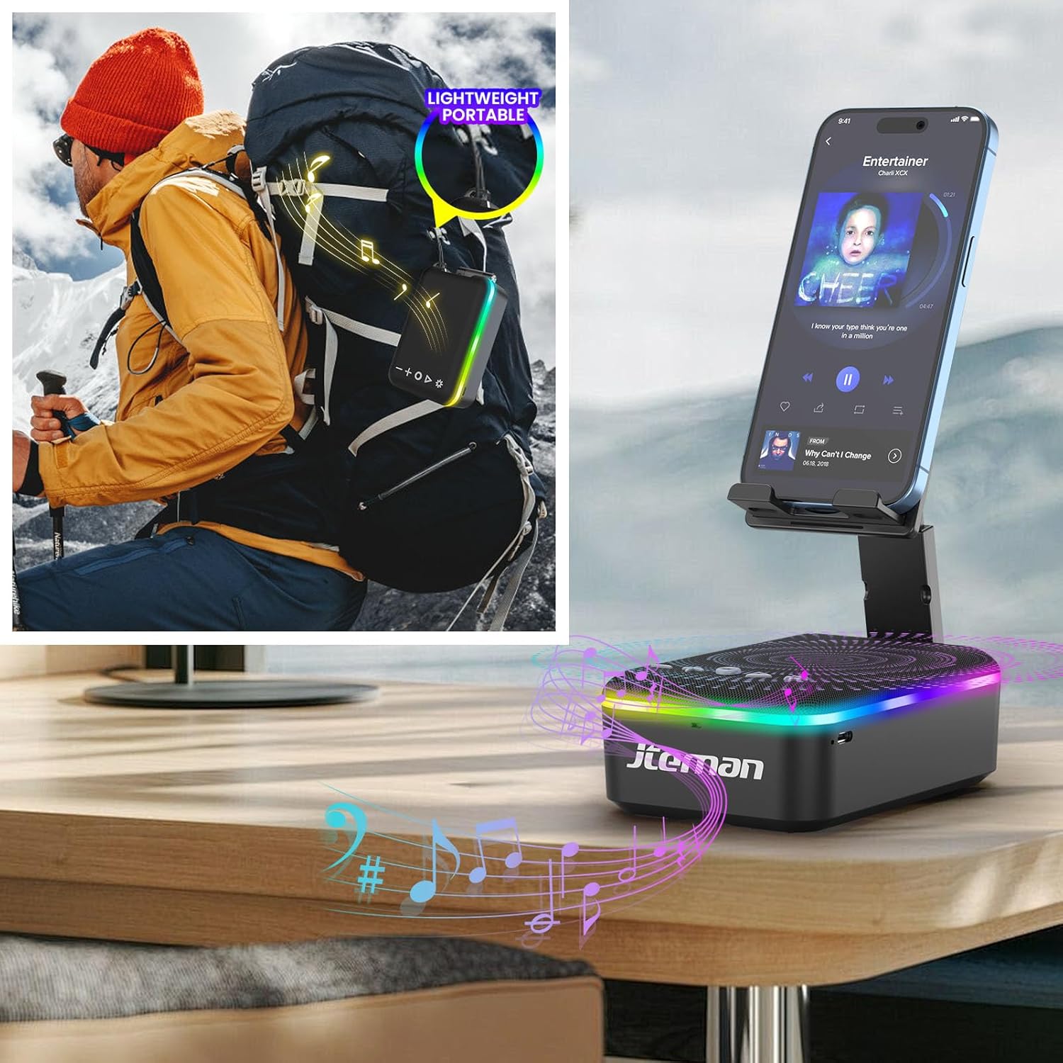 JTEMAN Gifts for Men Women,Cell Phone Stand with Bluetooth Speaker,LED Light,and Lanyard,Cool Tech Gadgets,Unique Birthday Gifts for Men Husband Mom Dad - Image 5