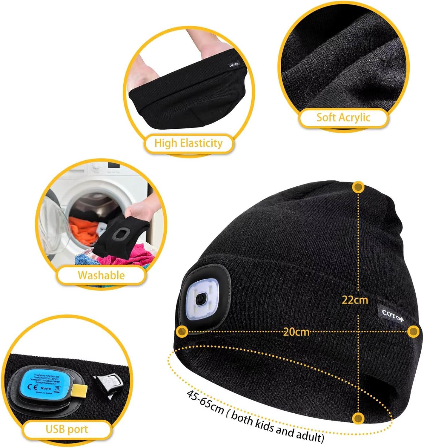 Unisex LED Headlamp Beanie Cap Men's Women Gift Winter Warm Beanie Hat Hands Free Lighted Beanie Cap for Dog Walking Night, Running, Camping,Hiking - Image 2