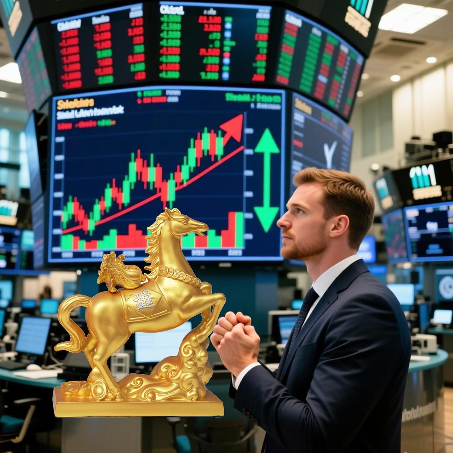 Horse Figures & Decorative Stock Exchange Statues Home Decor Accents Bull Ornaments for Living Room, Bedroom, Wine Cabinet (D) - Image 2