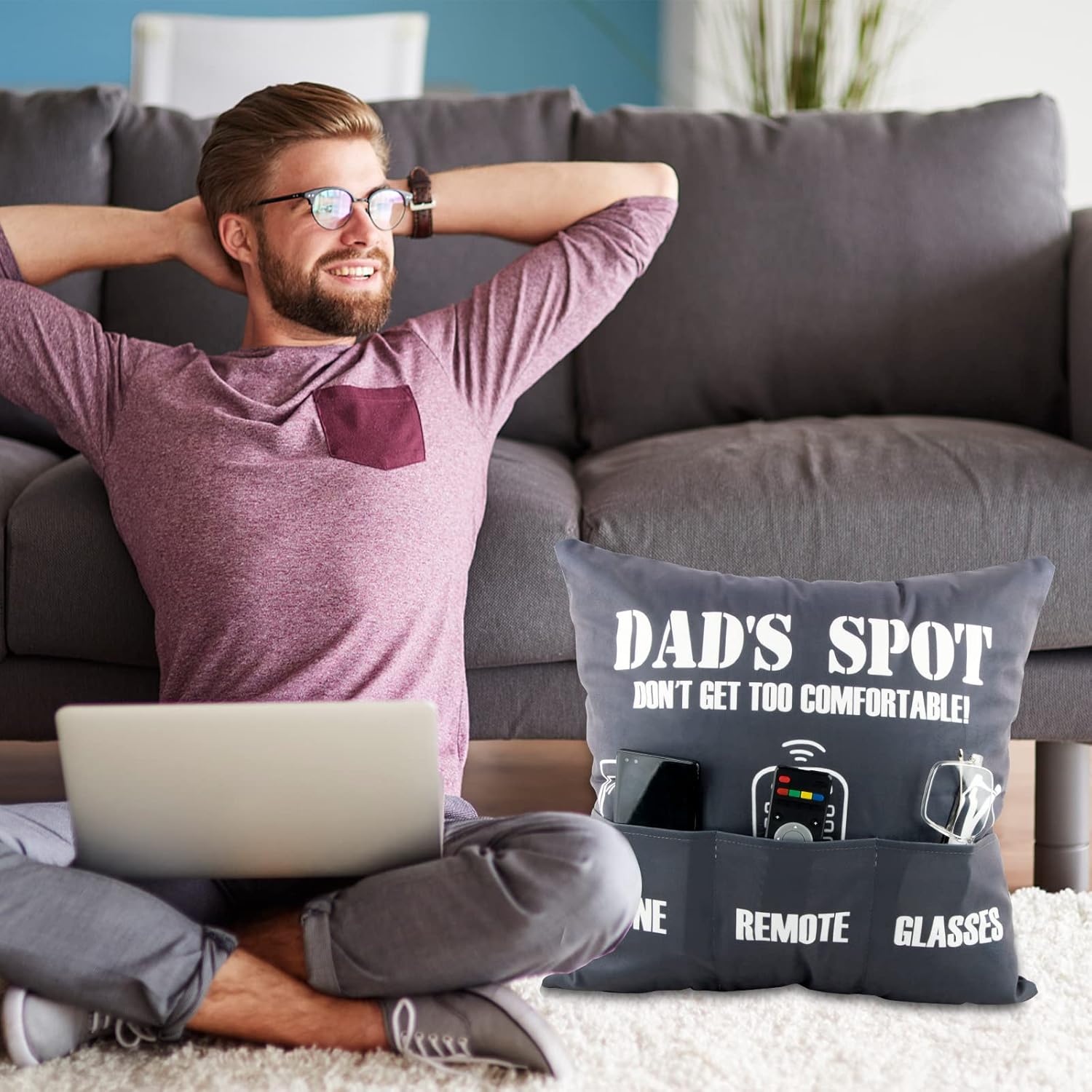 COLOFALLA Gifts for Dad Birthday Gifts Cushion Cover Double-Sided 45x45cm Throw Pillow Cover with Pockets Dad Gift from Daughter Son - Image 7