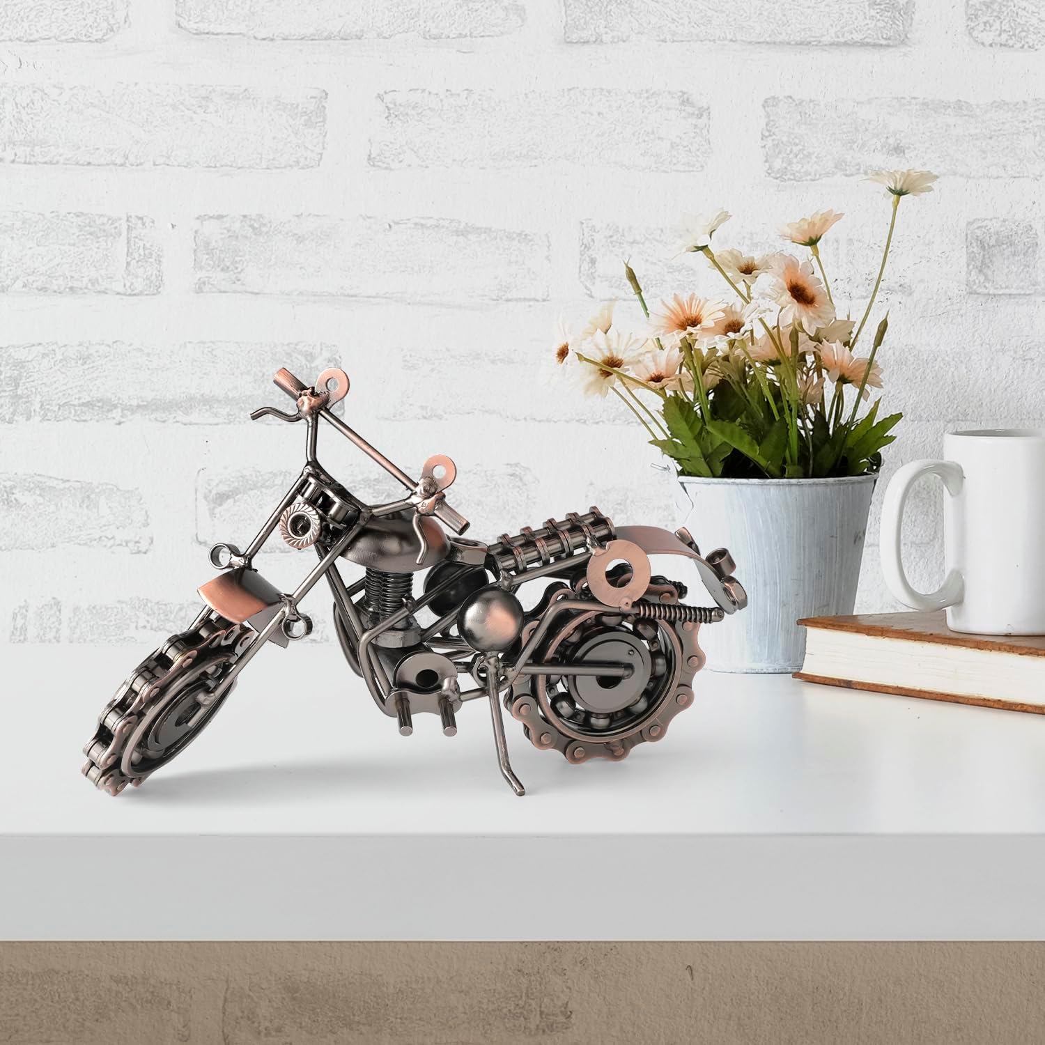 Signstek Vintage Handcrafted Iron Motorbike Model Bronze Metal Motorcycle Ornament Collectible Gift for Motorcycle Lovers for Him or Dad - Image 9