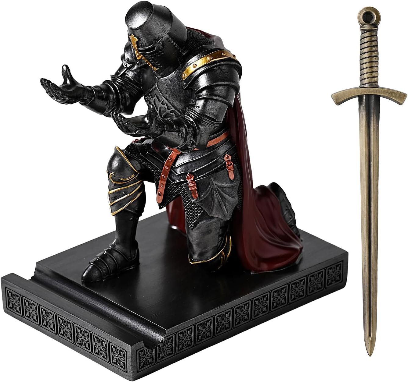 Medieval Templar Vanguard Officer Knight Pen Holder Pen Stand Desk Organizers and Accessories Resin Mobile Phone Stand as Gift for Office and Home Desk Organizer (Iron) - Image 2