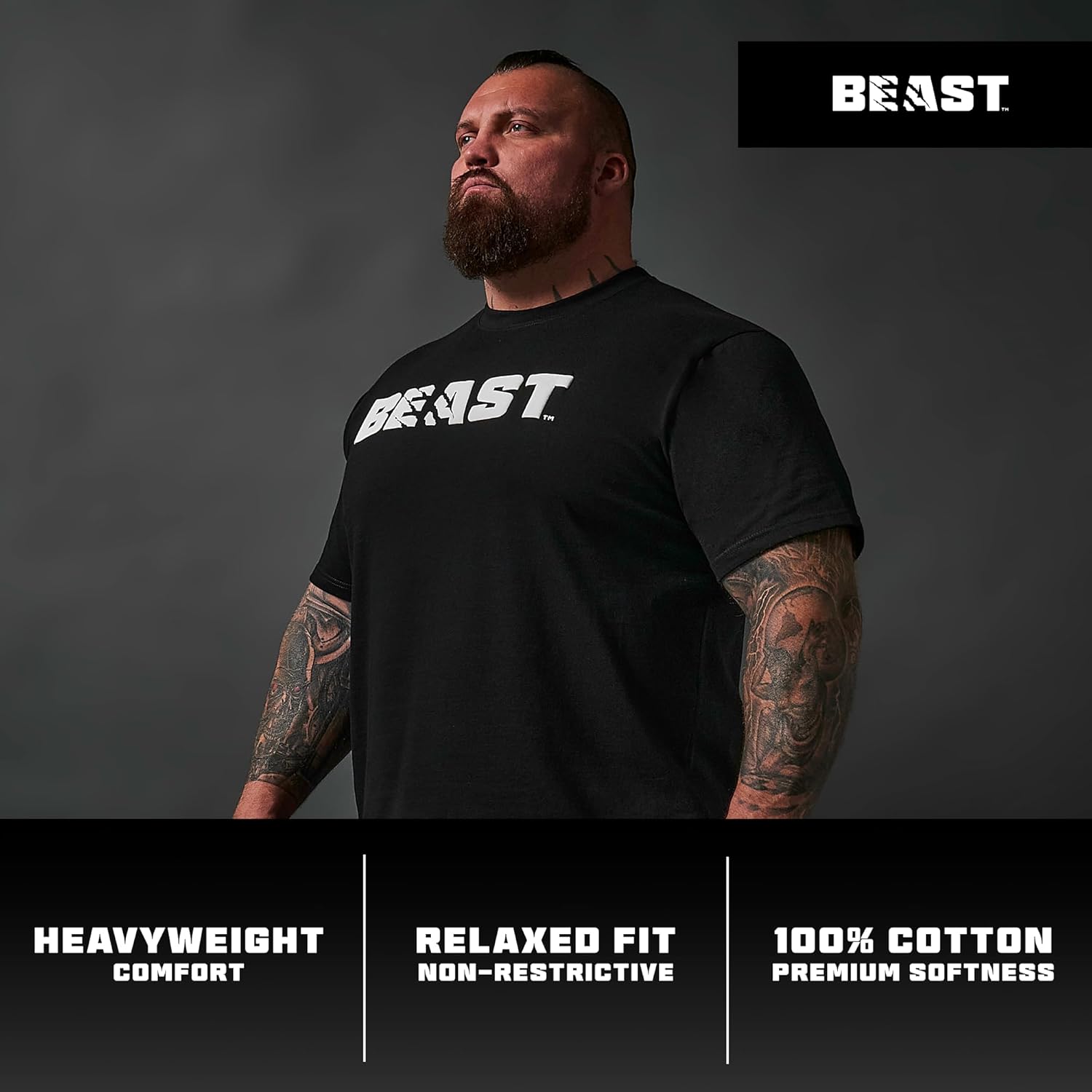 Beast - Men's T-Shirt Heavy 100% Cotton Top by Eddie Hall - Relaxed Fit Core Tee - Gifts for Men - Image 5