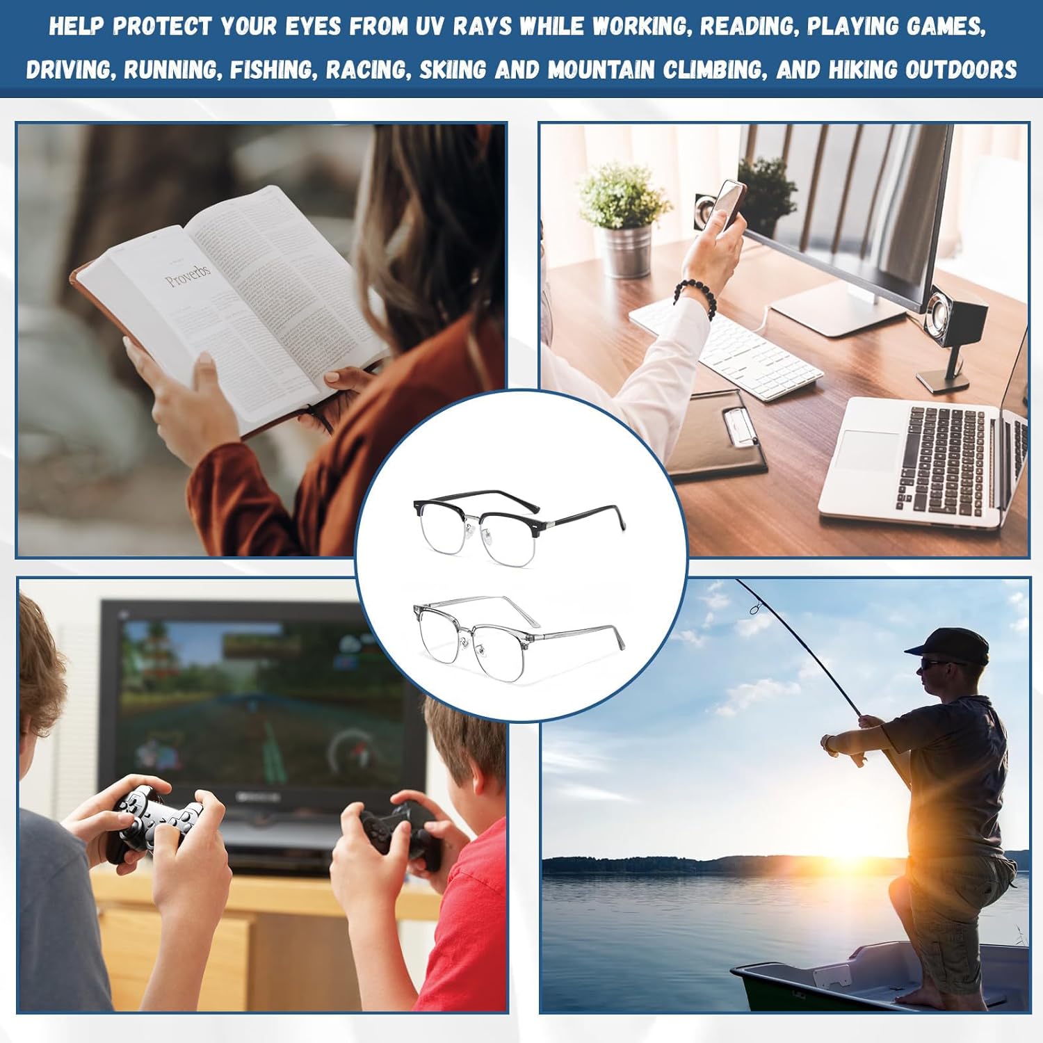 2-Piece Blue Light Blocking Glasses - Men & Women, Anti-Glare Gaming & Computer Glasses with Blue Light Filter - Image 5