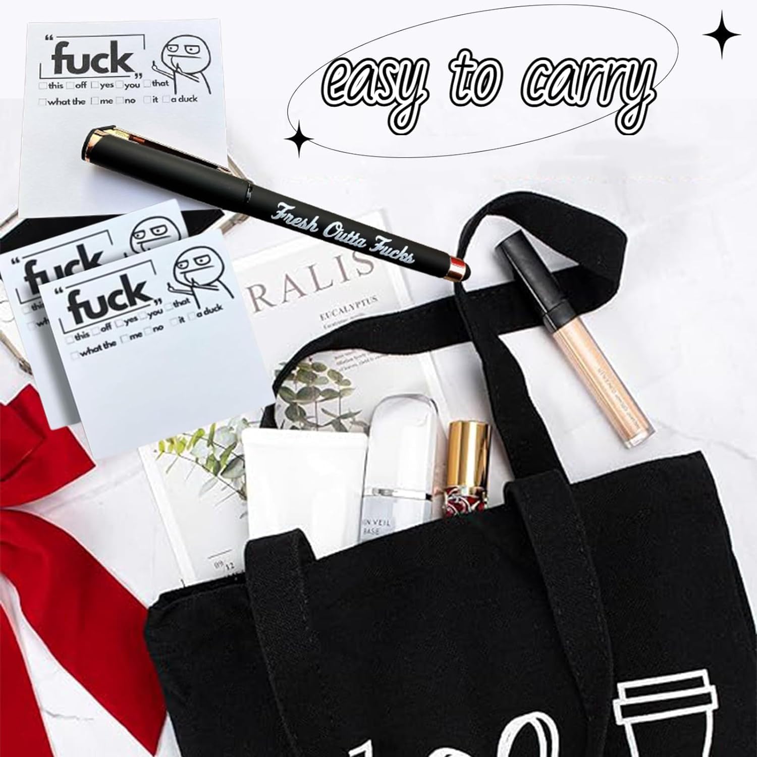 Fresh Outta Fucks Pad and Pen, Funny Pens Funny Sticky Notes Office Supplies,Desk Accessories for Friends Funny Christmas Gifts for Men Women (Black) - Image 6
