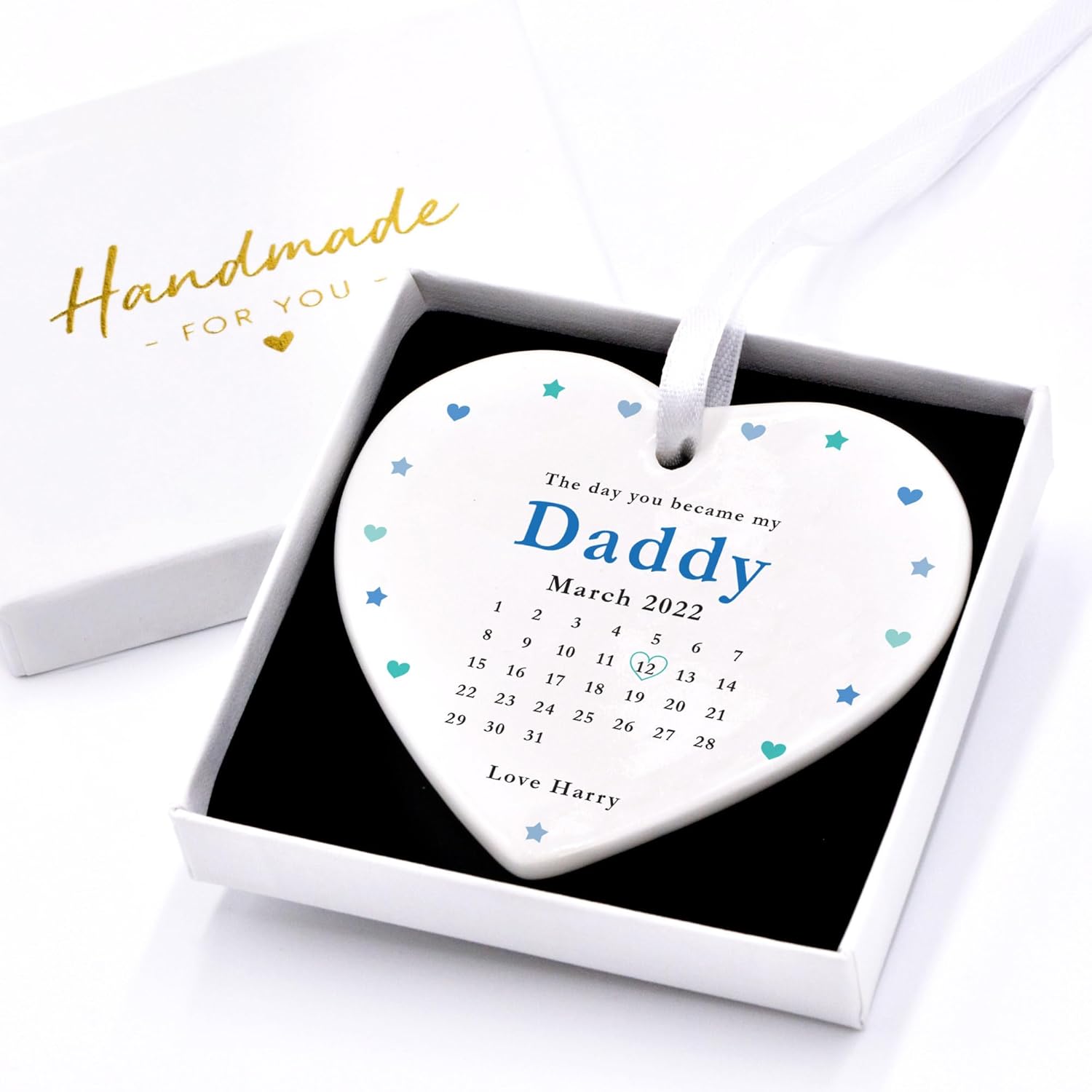 Personalised Daddy Gifts From Son Daughter Baby, The Day You Became My Daddy, 1st First Fathers Day Gift, Dad Grandad Uncle, Ceramic Keepsake With Gift Box - Image 2