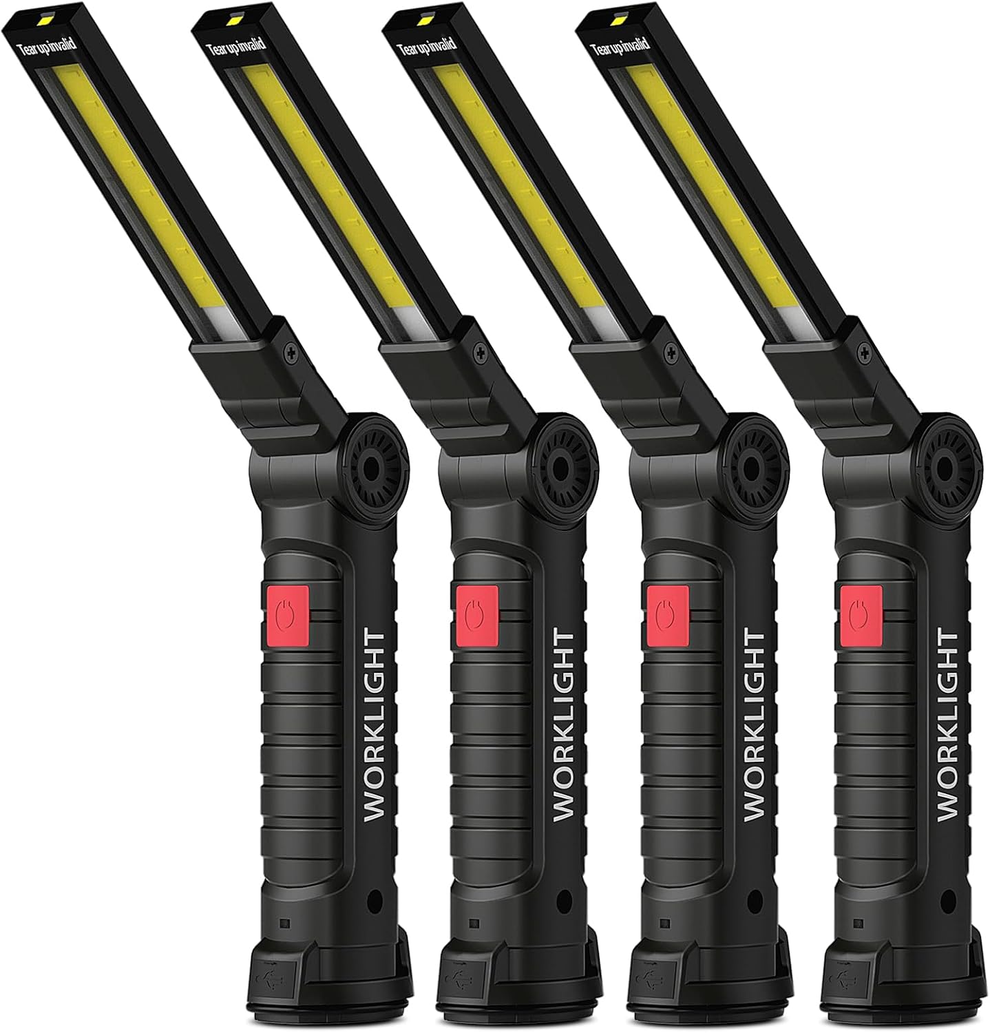 Coquimbo LED Rechargeable Work Light Fathers Day Dad Gifts for Men Him, LED Torch Rechargeable Emergency Inspection Lamp 360° Rotate Mechanic Light with Magnetic Base Hook (4 Pack, Black)
