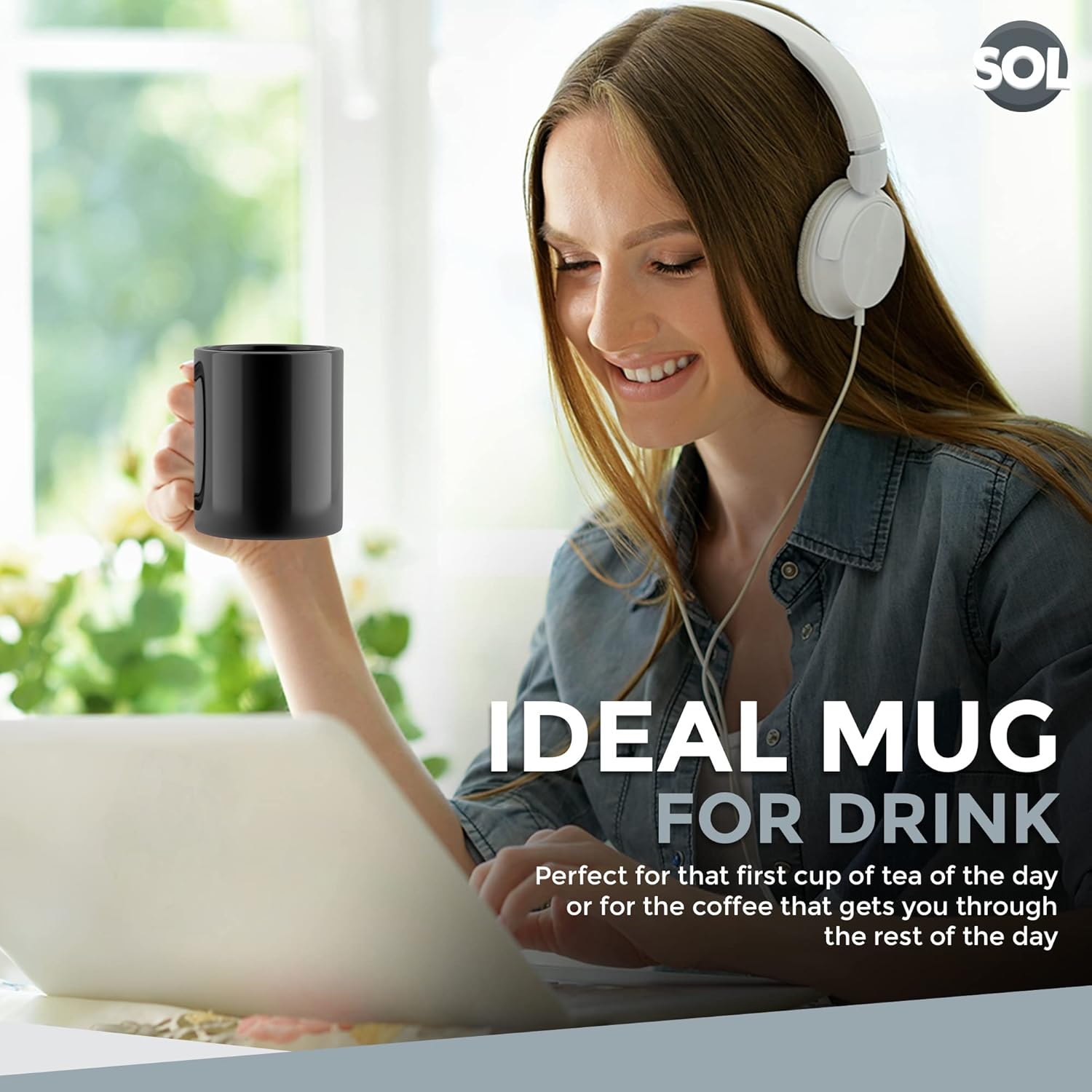 SOL 12pk Stoneware Black Mugs 11oz Ceramic Cups for Tea and Coffee Durable Drinkware Set for Home Office Café Restaurant Stackable Design Microwave and Dishwasher Safe Suitable for Hot Beverages - Image 2