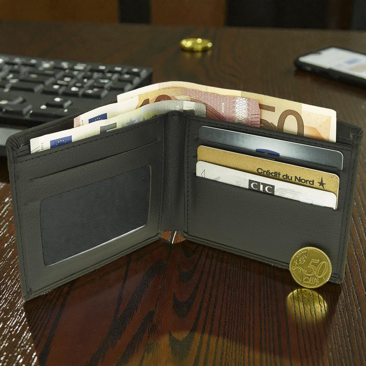 BELLOS Men's Watch Gift Box – LED Lamp – Wallet – Pen, Silver, 42, Bracelet, Silver, 42, Bracelet - Image 4