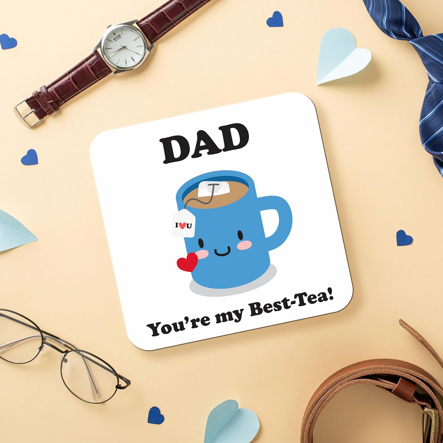 Funny Gift For Dad Secret Santa Stocking Filler Christmas Xmas Gifts For Dad Joke Presents For Him Dad You're My Best-Tea Pun Gag Drinks Coaster Birthday Beer Coaster Step Dad Cheap Gifts - Image 3
