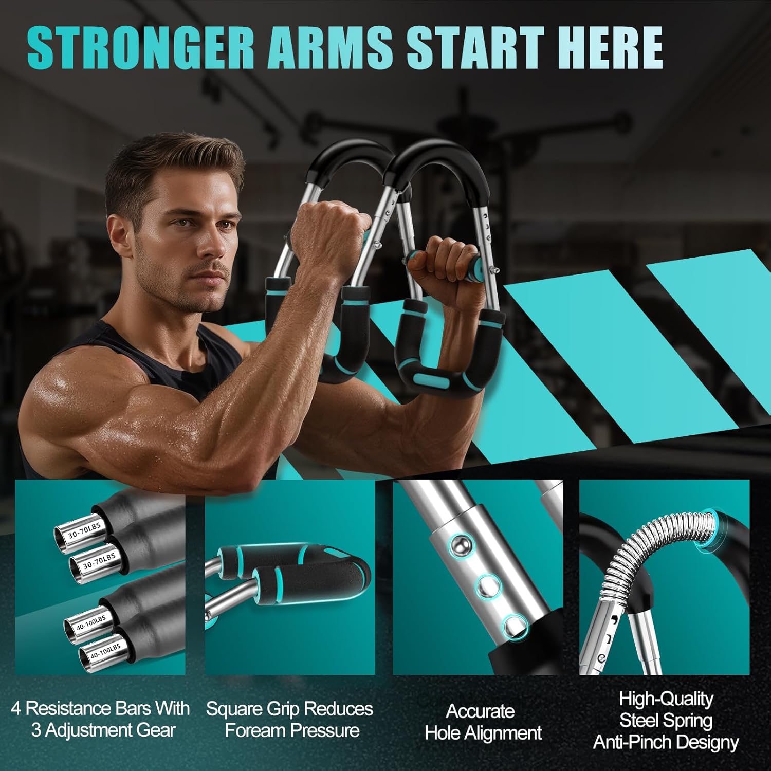 Twister Arm Trainer Adjustable 6 Resistance Levels Twister Arm Chest Exerciser for Men & Women with 4 Springs, Portable Body Workout Equipment, Detachable Design Home Anywhere - Image 6