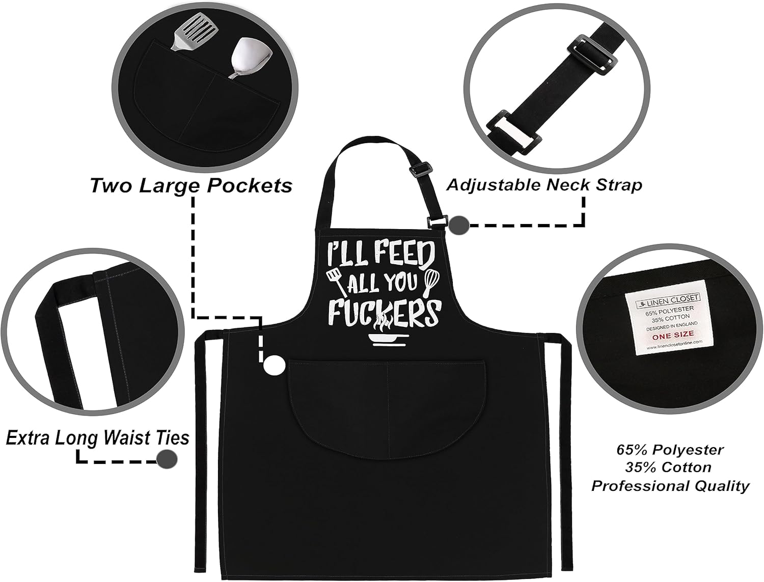 LINEN CLOSET® Funny Bbq Aprons for Men Rude Kitchen Chef Aprons Christmas Bbq Grilling Gifts for Dad Son Father Husband with 2 Pockets - Image 6