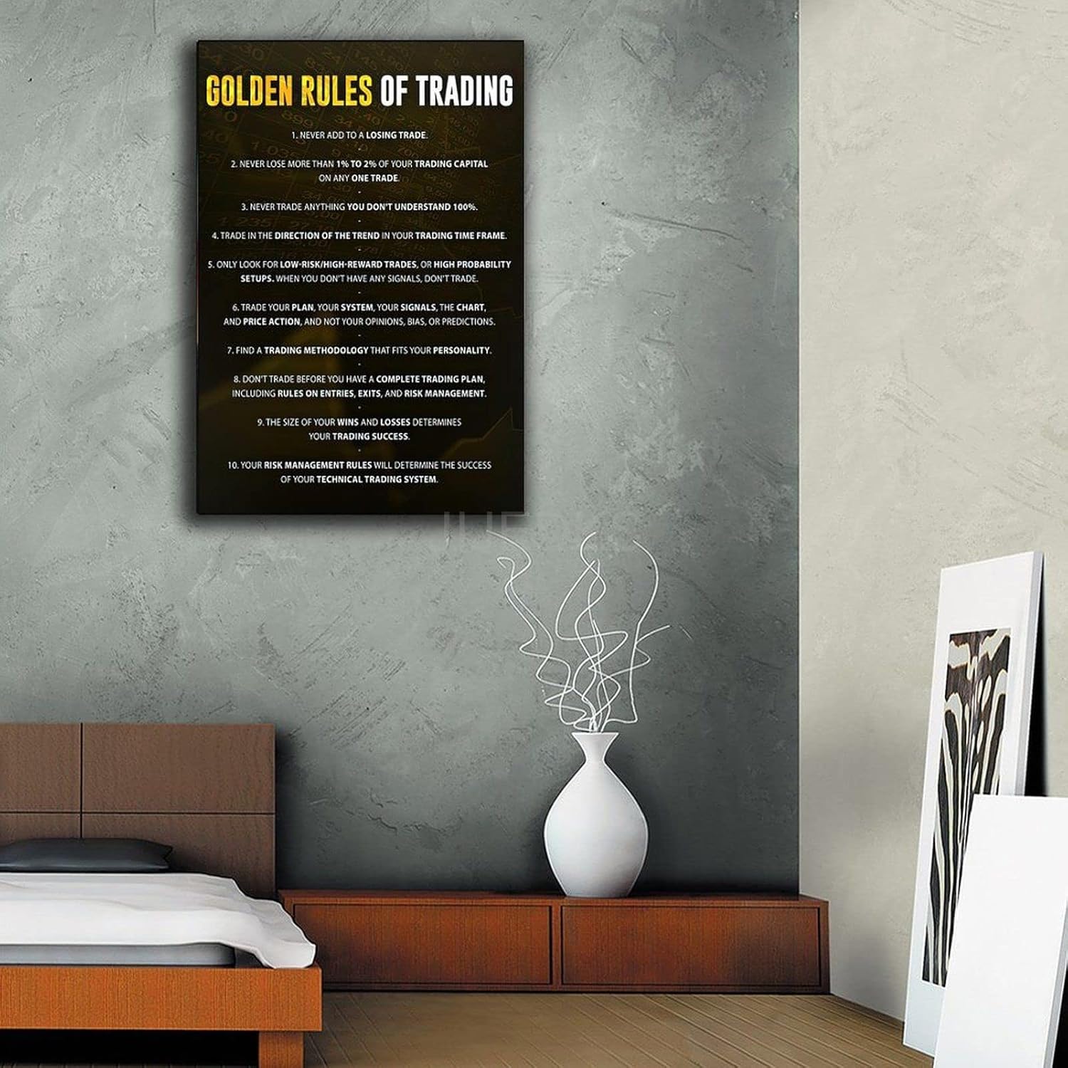 Golden Rules Of Trading Wall Art Canvas Print Forex Stock Market Sign, Financial Quote NASDAQ Day Trader Psychology, Trade Money Gift Poster, Office Living Room Bedroom Canvas Wall Decor 12x18inch(30x - Image 5