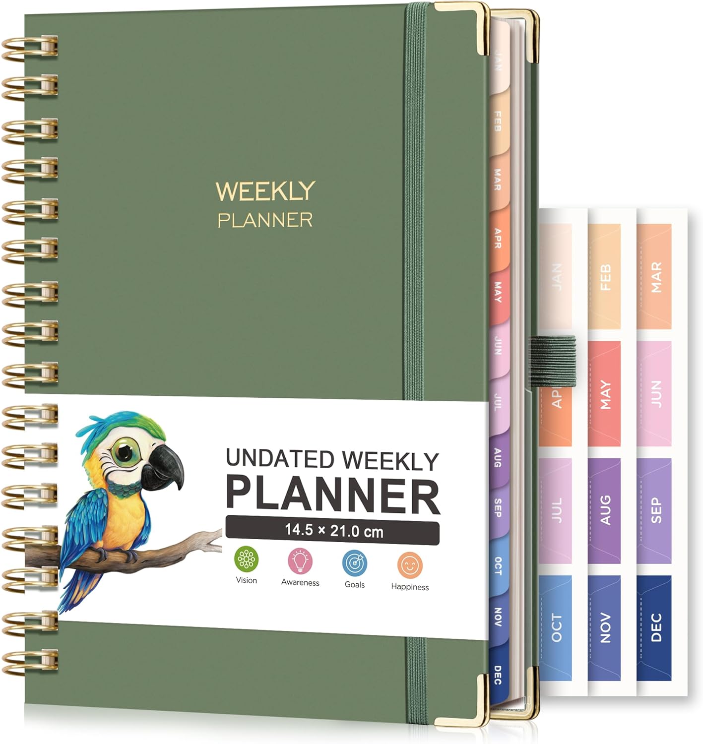RETTACY Undated Planner - Diary Planner Notebook, Weekly and Monthly Journals for Women,53 Weeks & Daily Planning with 24 Self-Adhesive Tabs, Hardcover,100GSM Paper, 14.5x21cm - Light Green