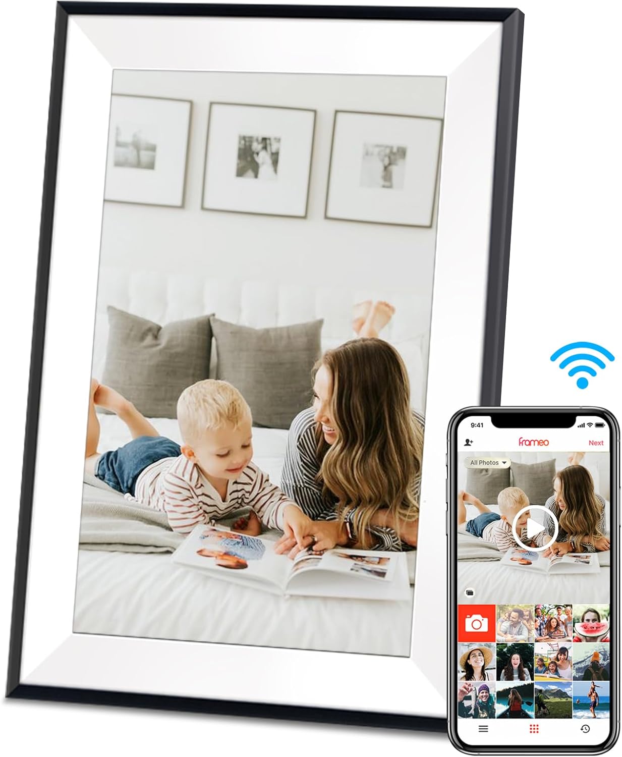 Frameo Digital Photo Frame WiFi, 10.1 Inch Digital Picture Frame 1280x800 IPS Touchscreen Auto-Rotat Electronic Photo Frame Share Photos Videos Anywhere, 32GB, Black & White - Image 2