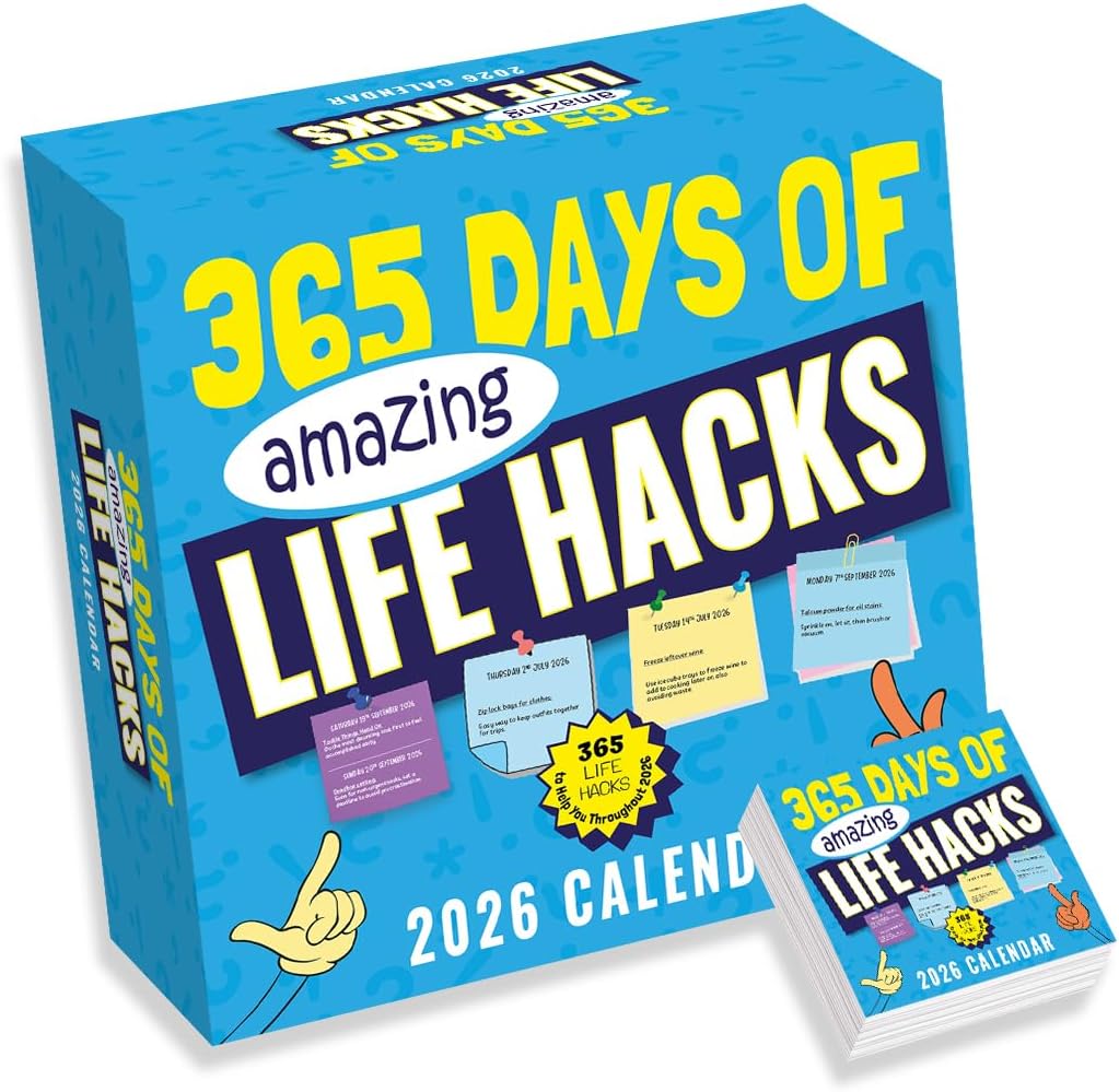 2026 Daily Life Hacks Desk Calendar – Peel-Off Smart Tips & Tricks – Ideal Birthday Gift for Adults & Coworkers, Birthday Idea Mother's Day Gifts – With Stand & UK Dates