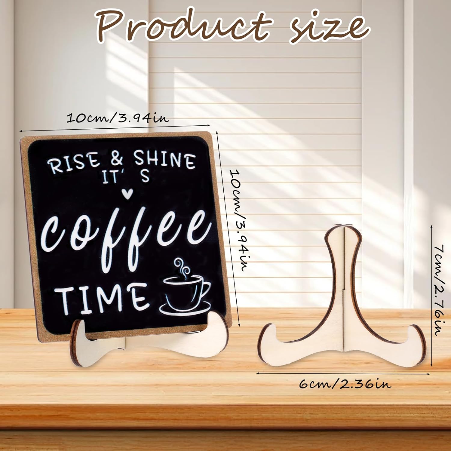 Funny Coffee Sign Wooden Desk Decorations Rise & Shine It's Coffee TimeBar Tabletop Shelf Plaque Accessories with Iron Stand for Women Men Home Farmhouse Kitchen Office - Image 2