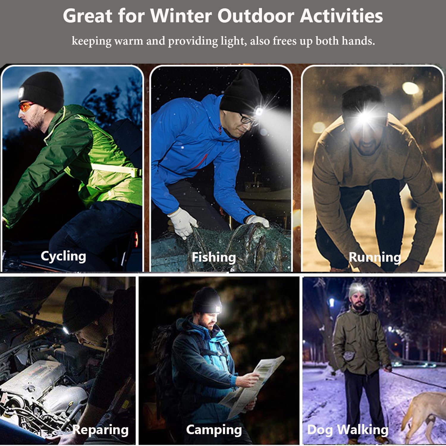 Unisex LED Headlamp Beanie Cap Men's Women Gift Winter Warm Beanie Hat Hands Free Lighted Beanie Cap for Dog Walking Night, Running, Camping,Hiking - Image 5