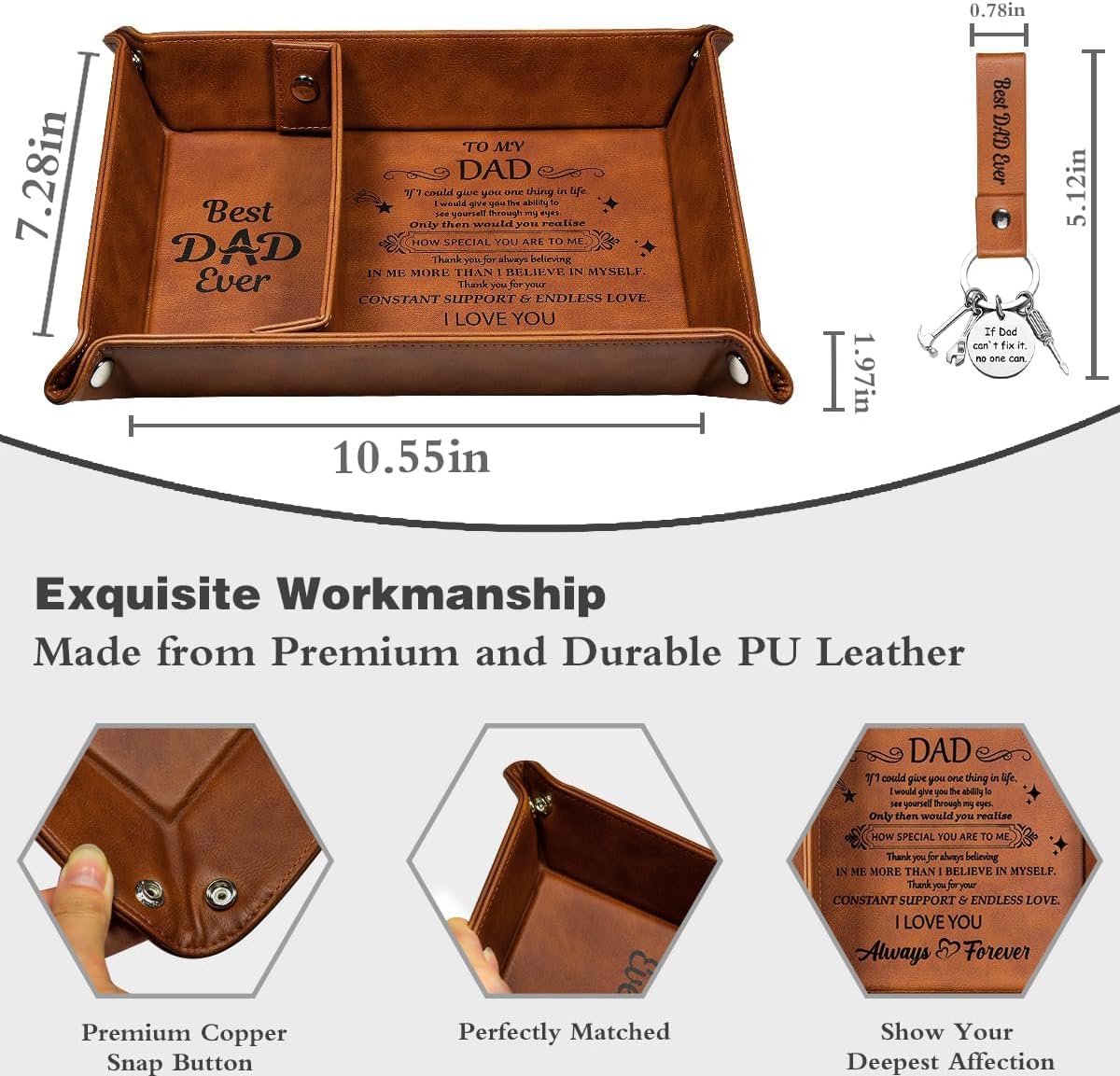 Dad Birthday Gifts, Valet Tray Gifts for Dad Daddy Gifts from Daughter, Bedside Organiser Dad Gifts Birthday Presents for Dad Daddy Valentines Gifts Christmas Dad Gift Mens Gifts - Image 5