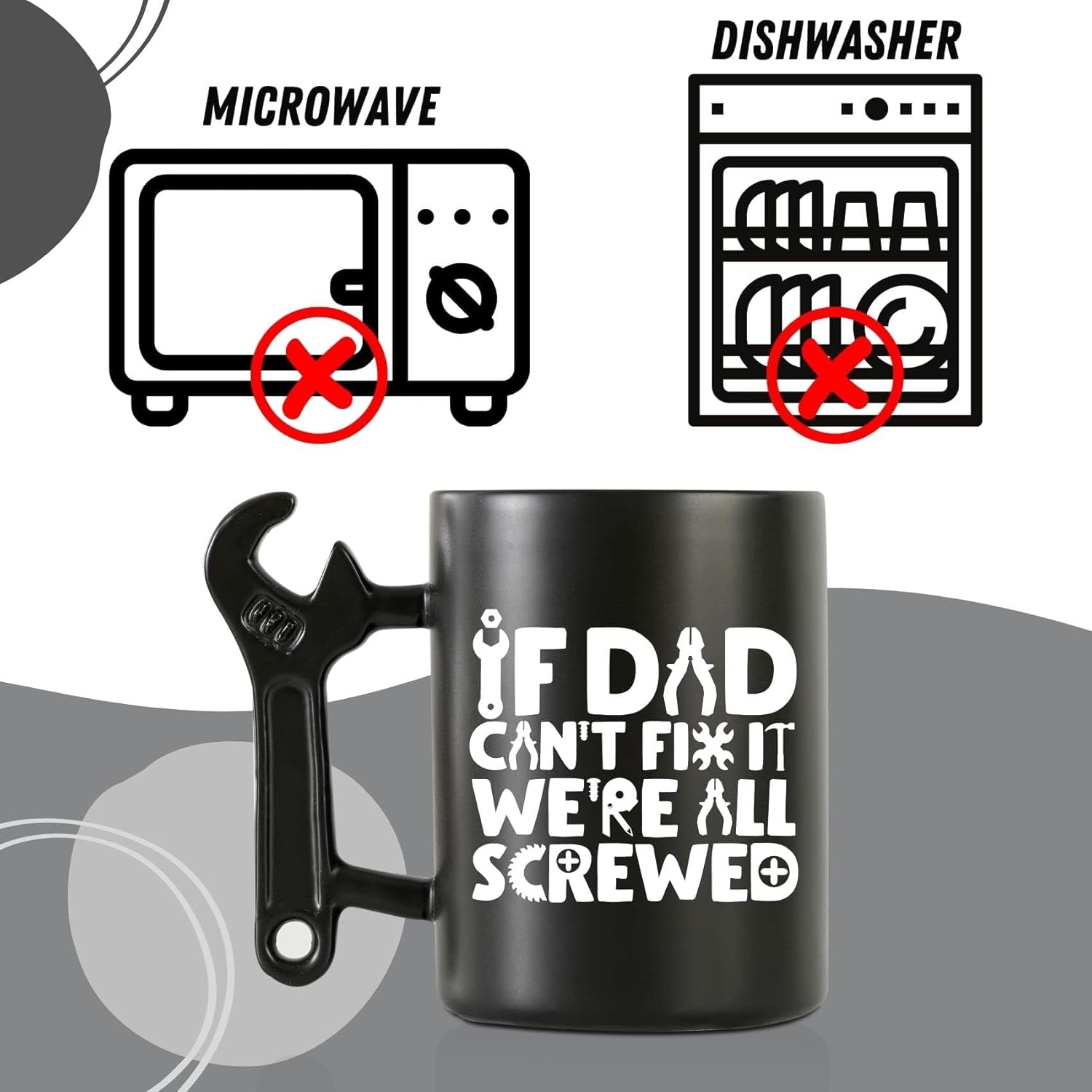 Onebttl Dad Gifts from Daughter and Son, Coffee Mug with Wrench Spanner Handle, 400ml Funny Ceramic Cup for Father on Birthday, Father's Day, Christmas - If Dad Can't Fix We are All Screwed - Image 5