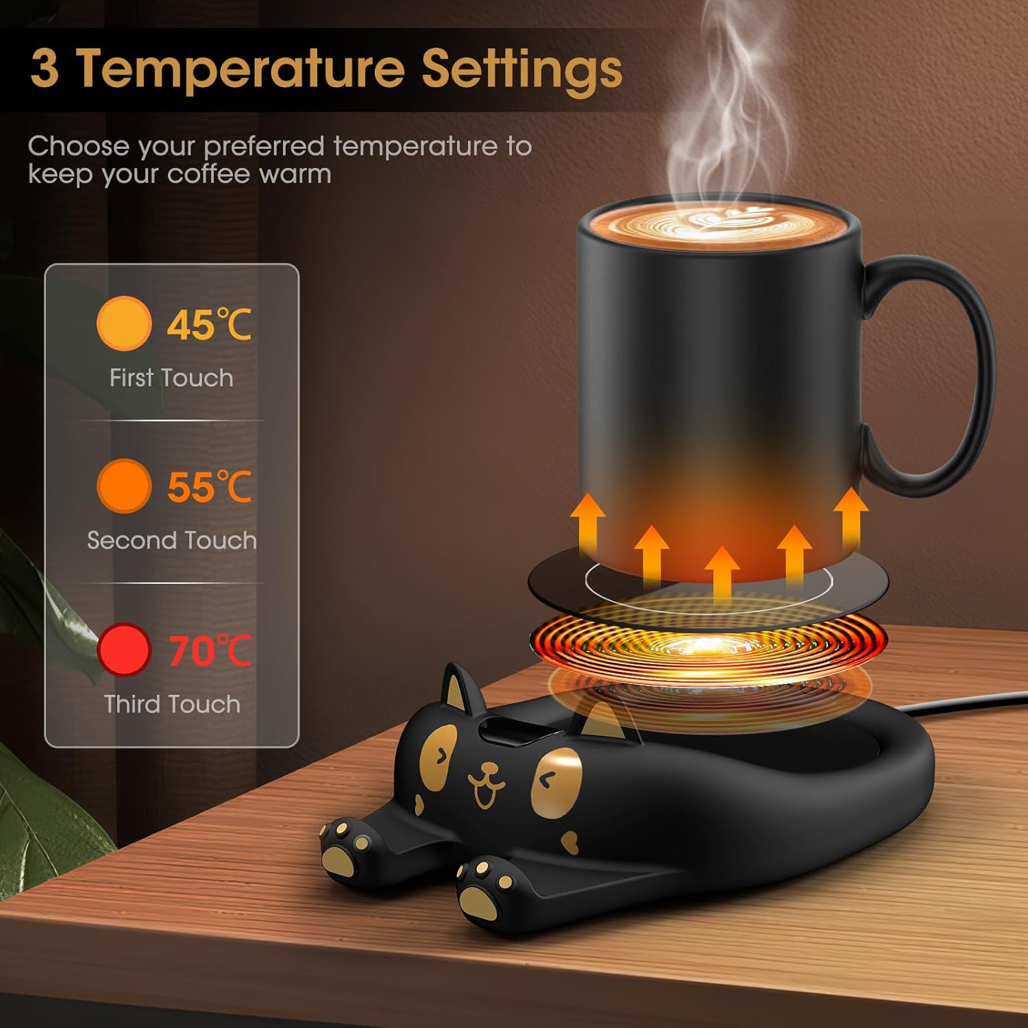 MQFORU Mug Warmer,Coffee Warmer for Desk Candle Warmer Auto Shut Off,Coffee Cup Warmer with 3 Temp Settings,Electric Beverage Warmer Plate for Coffee,Tea,Water Milk and Cocoa - Image 3