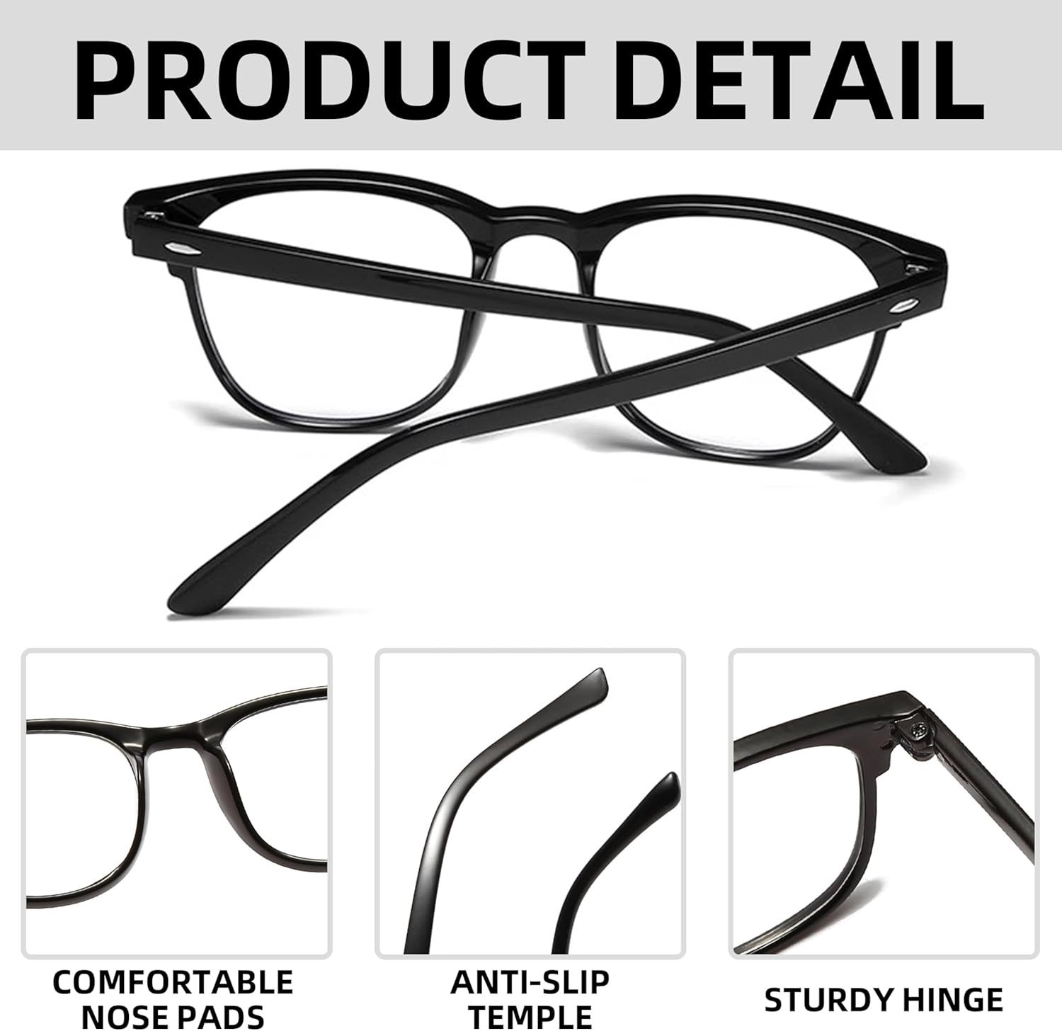 3 Pack Blue Light Blocking Glasses, Fashion Round Non-Prescription Computer Eyewear for Women and Men, Lightweight Anti-Blue Light Glasses for Work, Study & Gaming - Image 3