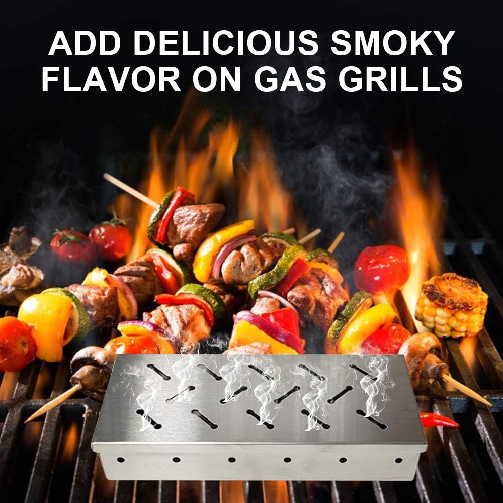 Smoker Box for BBQ Grill Wood Chips -Smoker Grill Accessories - Charcoal & Gas Barbecue Meat Smoking with Hinged Lid - Best Grilling Accessories & Utensils Gift for Dad - Image 3
