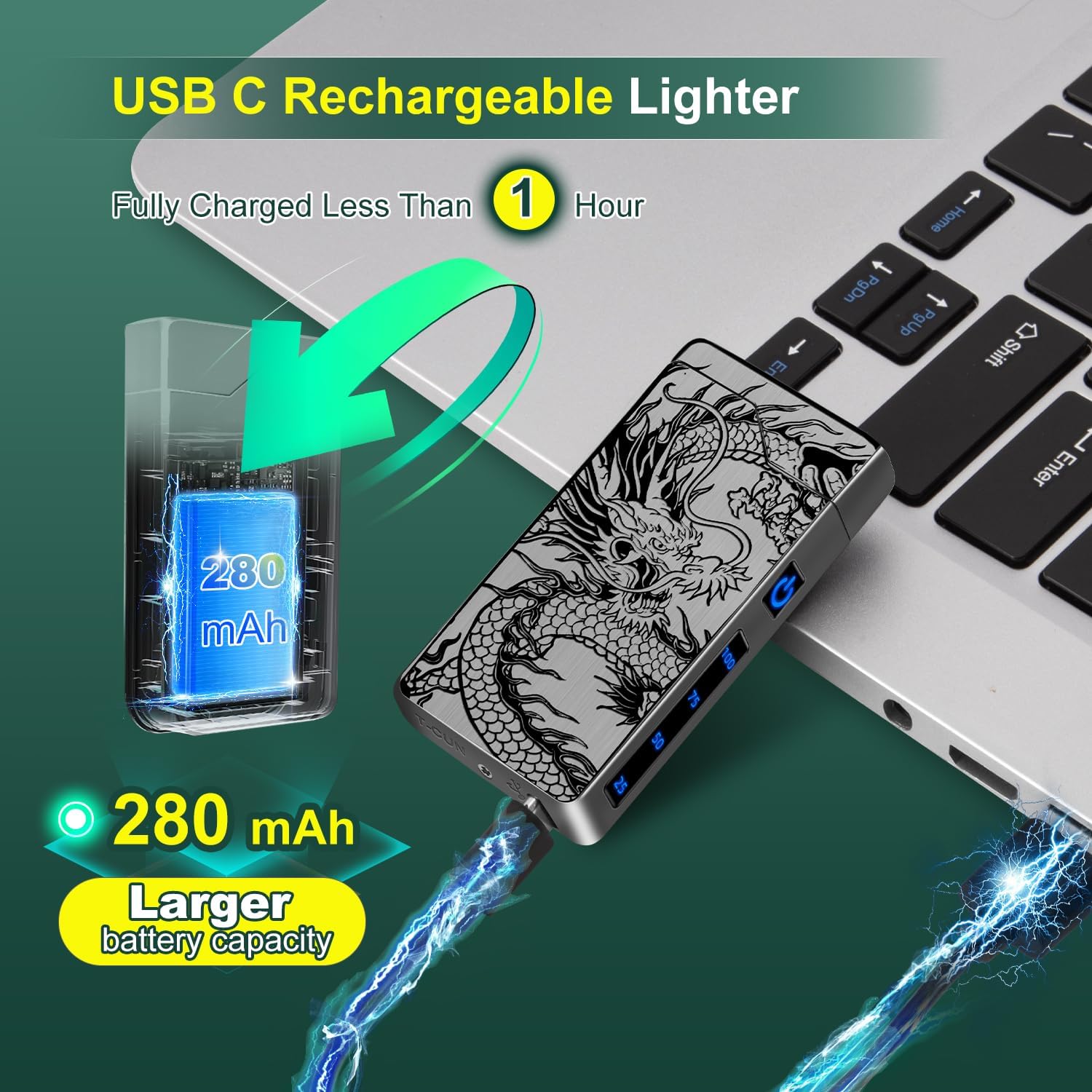 Valentines Gifts for Him Boyfriend Men: Electric Arc Plasma Dragon Lighter, Portable Rechargeable USB C Lighter Windproof and Flameless for Outdoor Camping Hiking, Cool Gadgets for Men - Image 4