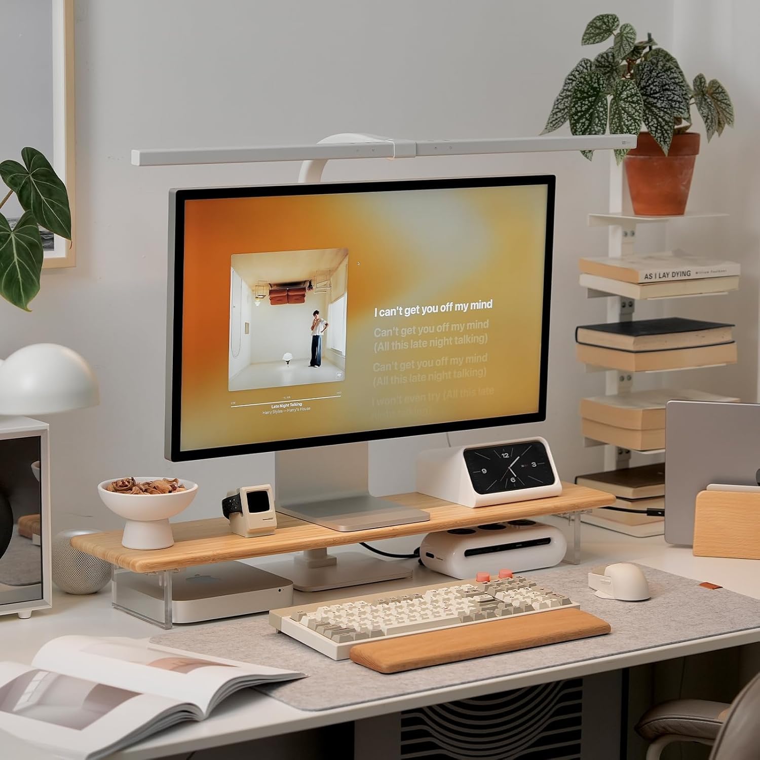 Bamboo Monitor Stand Riser with Acrylic Legs for Desk, 31.5 Inches Desktop Shelf Supports for PC Computer Monitor, Laptops, Printer, Speakers (Natural) - Image 4