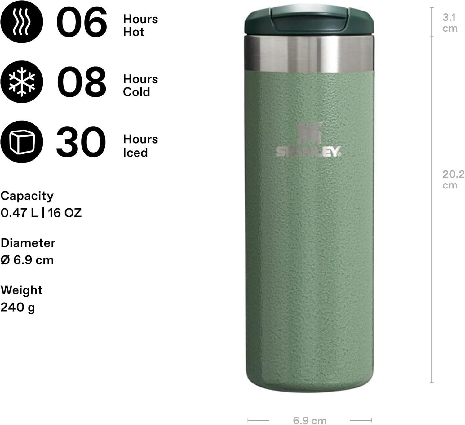 STANLEY 1913 Aerolight Transit Travel Mug 0.47L - Keeps 6 Hours Hot - 8 Hours Cold - Dishwasher Safe - Leakproof - Car Cup Holder Compatible - Insulated Coffee Cup - Hammertone Green - Image 2