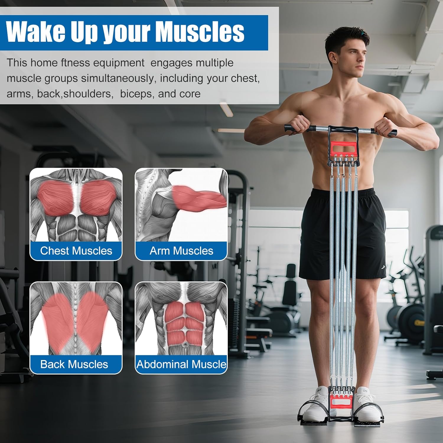 Tummy Trimmer Hand Gripper Chest Expander COVVY 3 in 1 Pull-up Bars Spring Exerciser Elastic Sit Up Pull Rope Home Fitness Equipment - Image 3