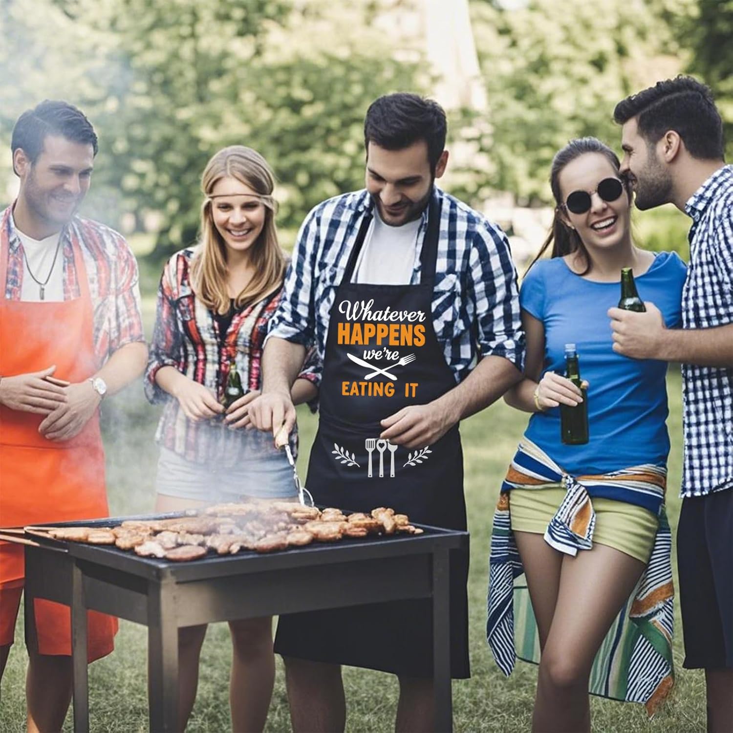 Funny Cooking Grilling BBQ Aprons for Men, Adjustable Chef Kitchen Apron with 2 Pockets, Birthday, Christmas Father Day Gifts for Husband, Dad, Chef, Boyfriend(Whatever Happens We're Eating It) - Image 7