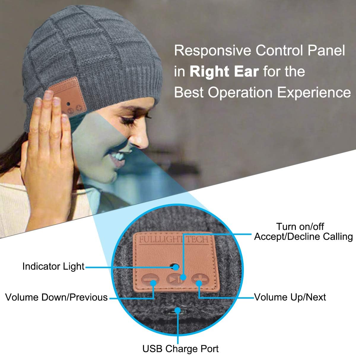 Bluetooth Beanie Hat,Upgraded Hat Headphones Headset Winter Music Hat Knit Running Cap with Speakers & Mic Unique Christmas Tech Gifts for Women Her Him Men - Image 5