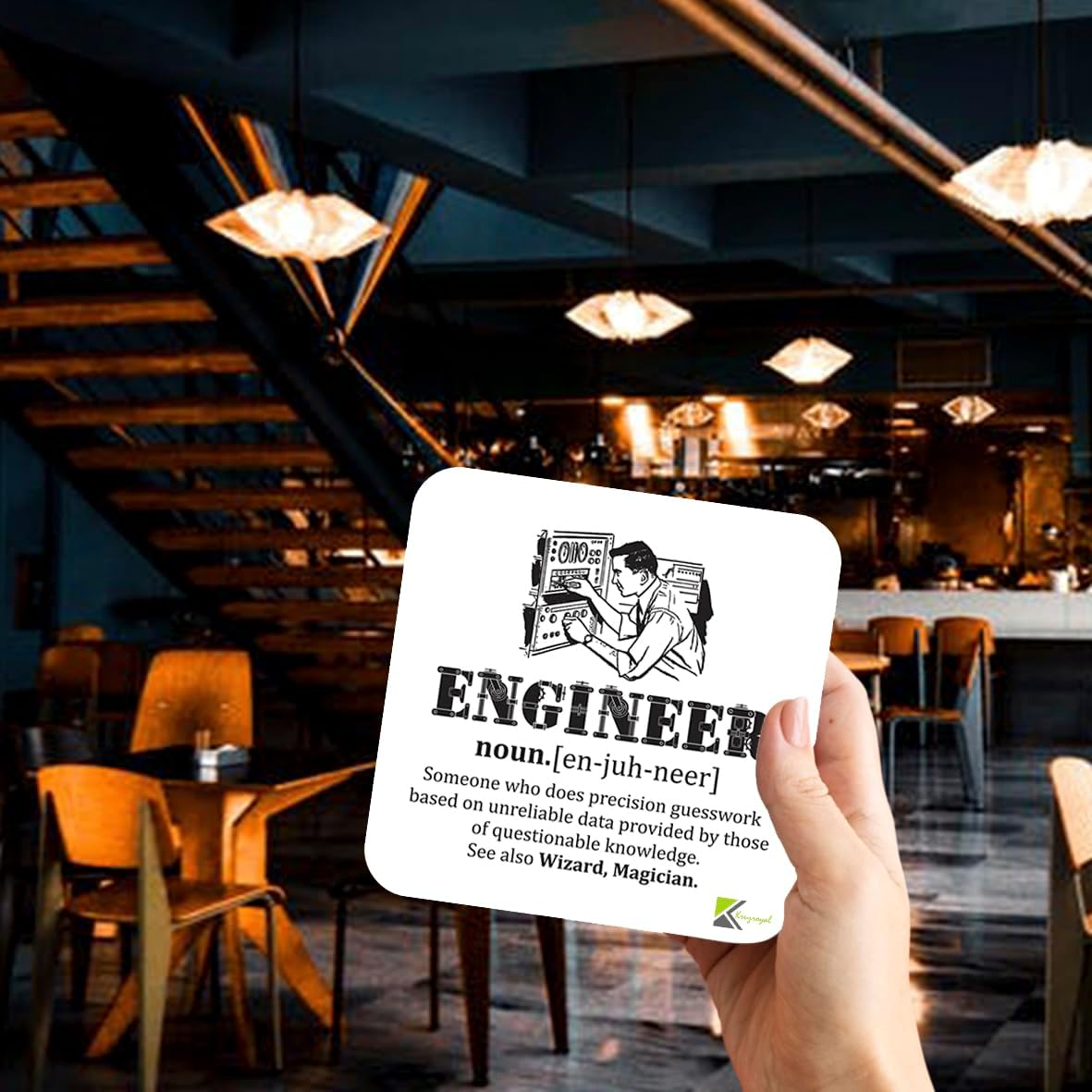 Engineer Definition Coaster | Funny Engineering Gift for Men Dad Colleagues | Wooden MDF Desk Accessory | Graduation Leaving Present - Image 2