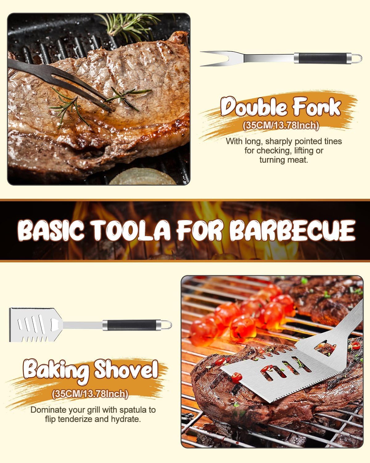 11pcs BBQ Grill Tool Set, Premium Stainless Steel BBQ Tools Set with Tools bag, Barbecue Tool Sets for Men Dad Gift, BBQ Gifts for Men, Travel, Outdoor, Camping, Backyard Barbecue - Image 3