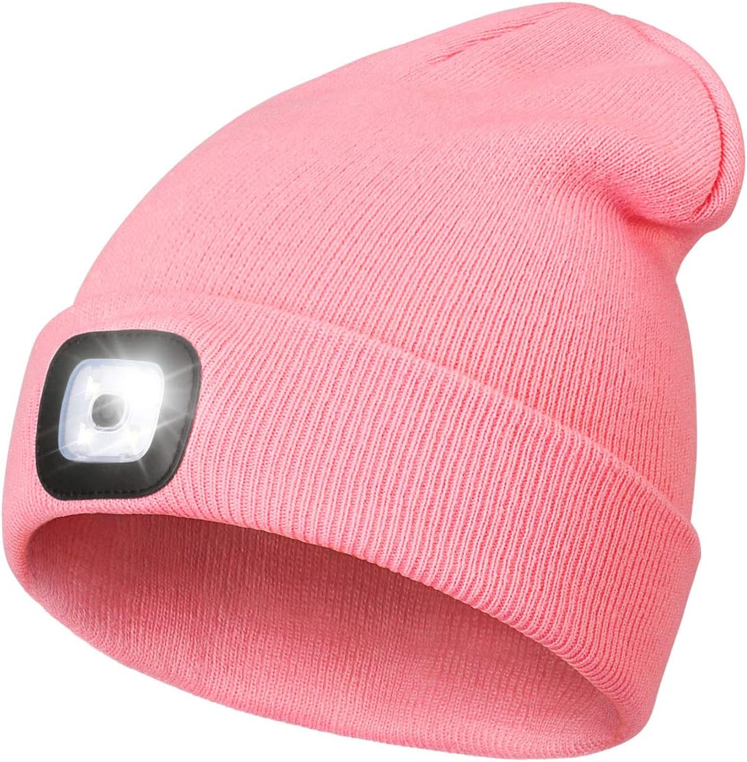 Wmcaps Rechargeable LED Lighted Beanie, Perfect Dad Gifts in Christmas, Stocking Fillers Cap with Light Hands Free Head Torch Unisex Winter Warm Knit Beanie