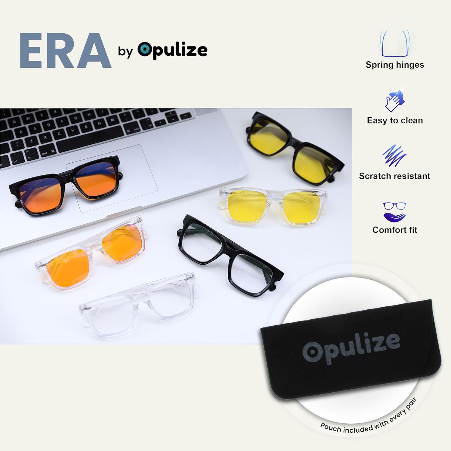 OPULIZE ERA Blue Light Glasses - Clear Lens - Anti-Reflective & Anti-Glare - 2 Pack - UV400 Protection - Oversized Frame - Computer & Screen Glasses - Men & Women - Image 4
