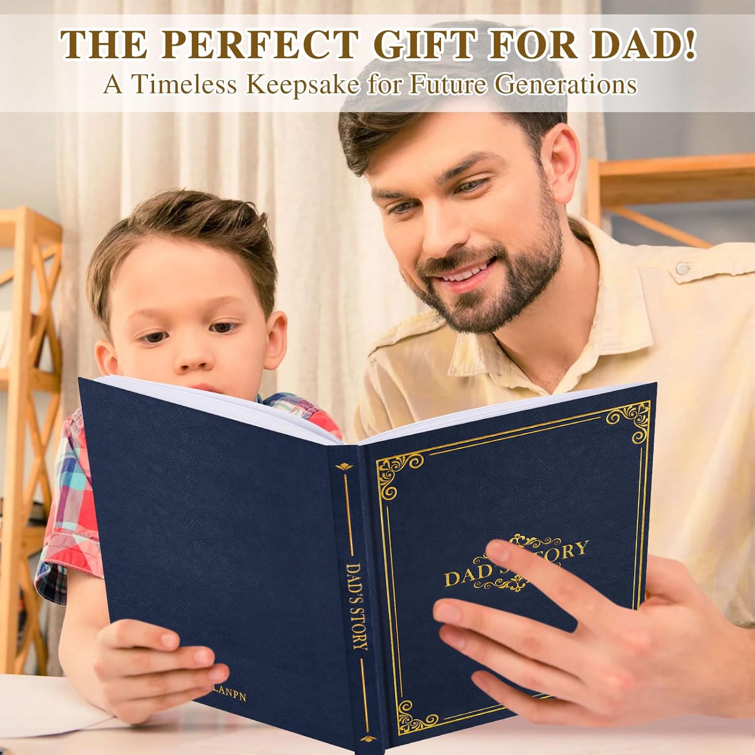 Lanpn Dad Life Story Journal with 300+ Questions, Gifts for Dad Father's Day Birthday Christmas Dads Memory Keepsake Book to Fill Out Leather Father Story Guided Journal to Share Life & Love (Blue) - Image 6