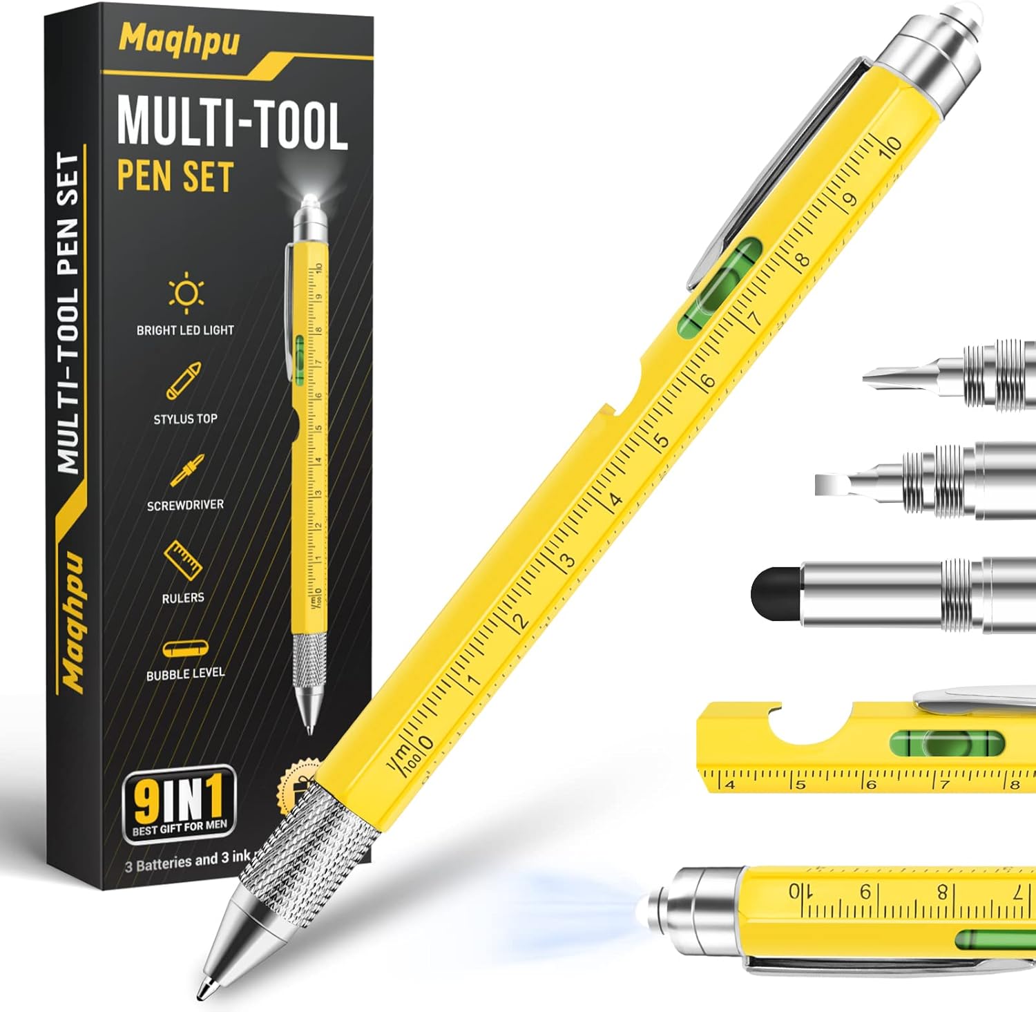 Valentines Gifts for Him, Gifts for Men, 9 in 1 Multi Tool Pen Stocking Stuffers Gadgets, Mens Gift for Dad, Valentines Gifts for Boyfriend/Husband, Stocking Fillers for Men