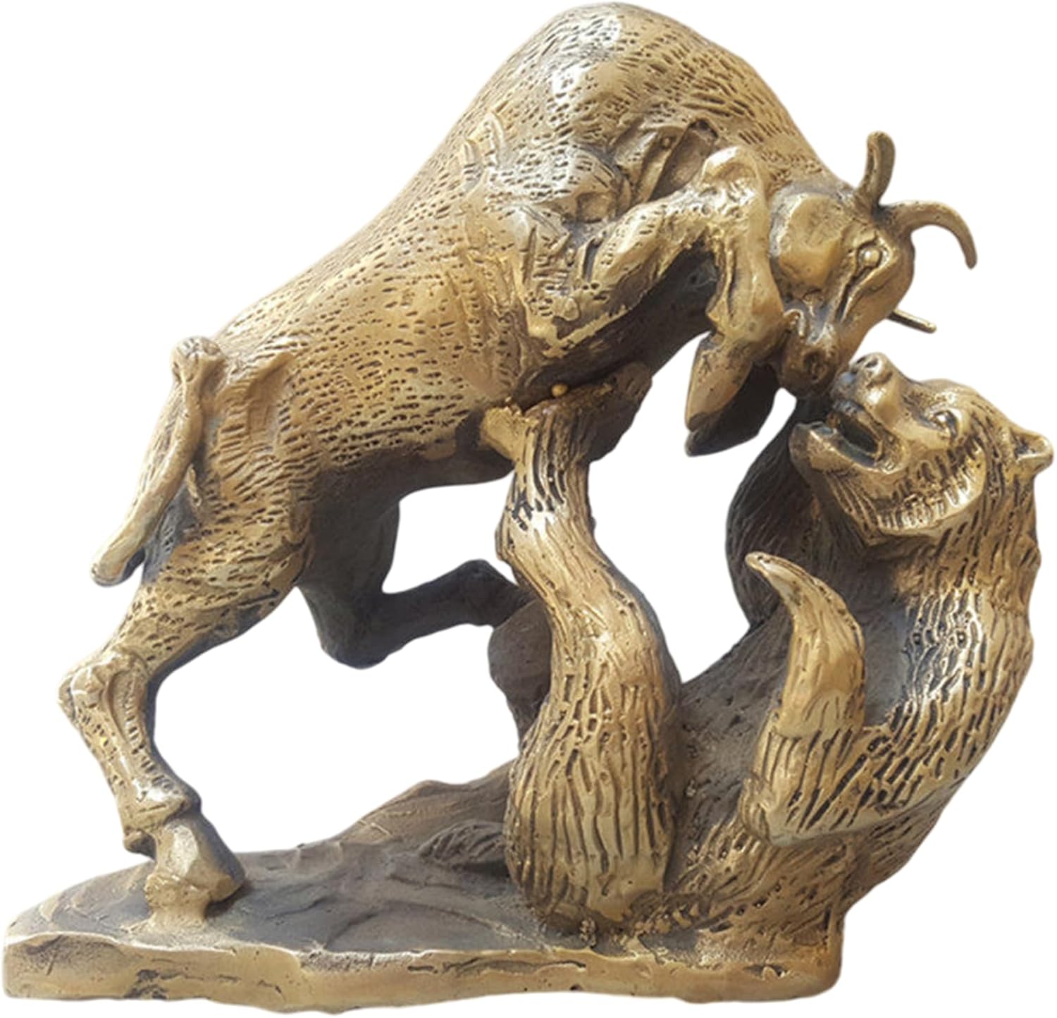 Bull and Bear Statue - Brass Stock Market Sculpture - for Office, Desktop, Bookshelf, Living Room, Study, Home Decor